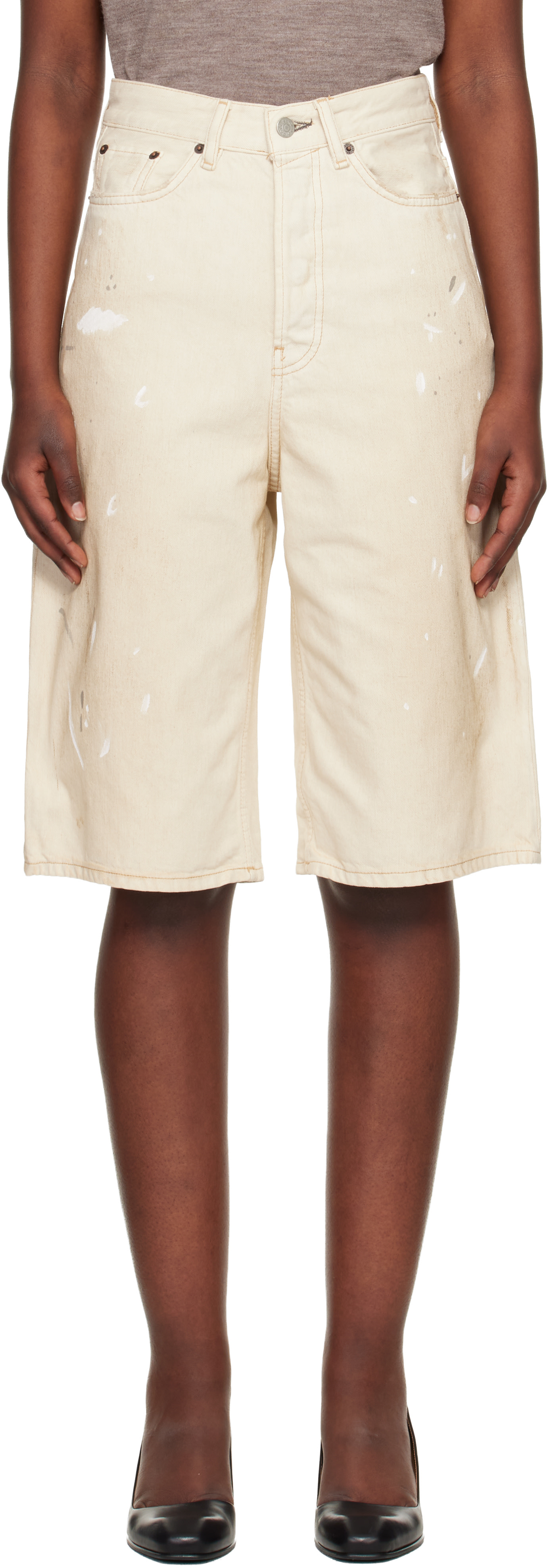 Acne Studios - Short blanc cassé en denim à effet usé