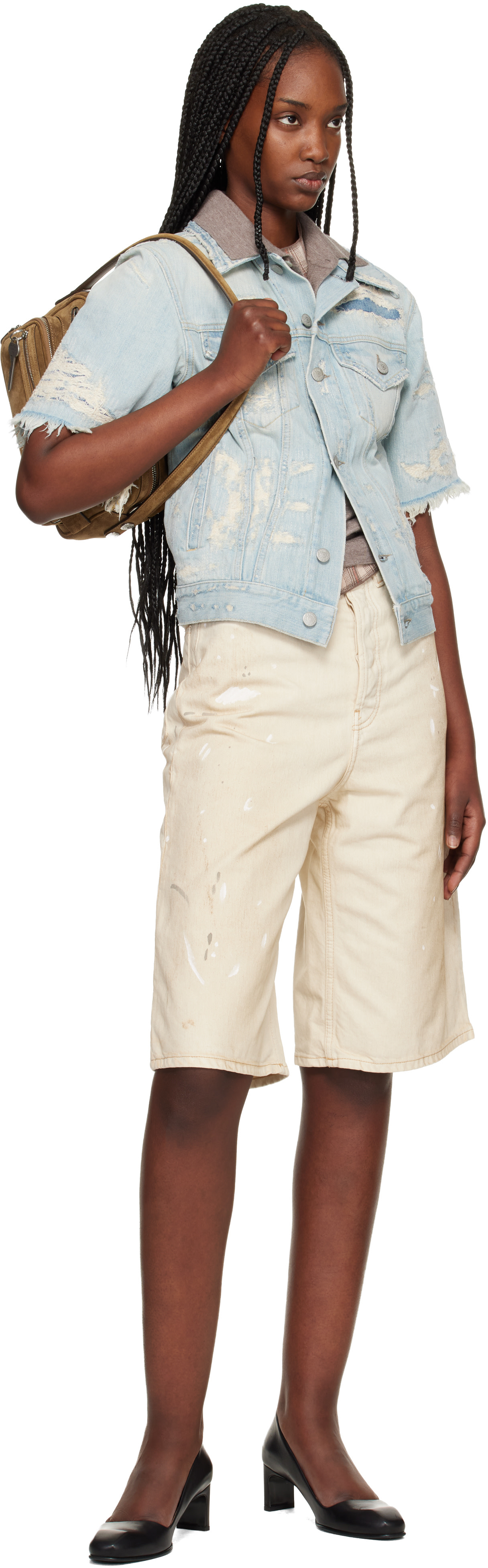 Acne Studios - Short blanc cassé en denim à effet usé