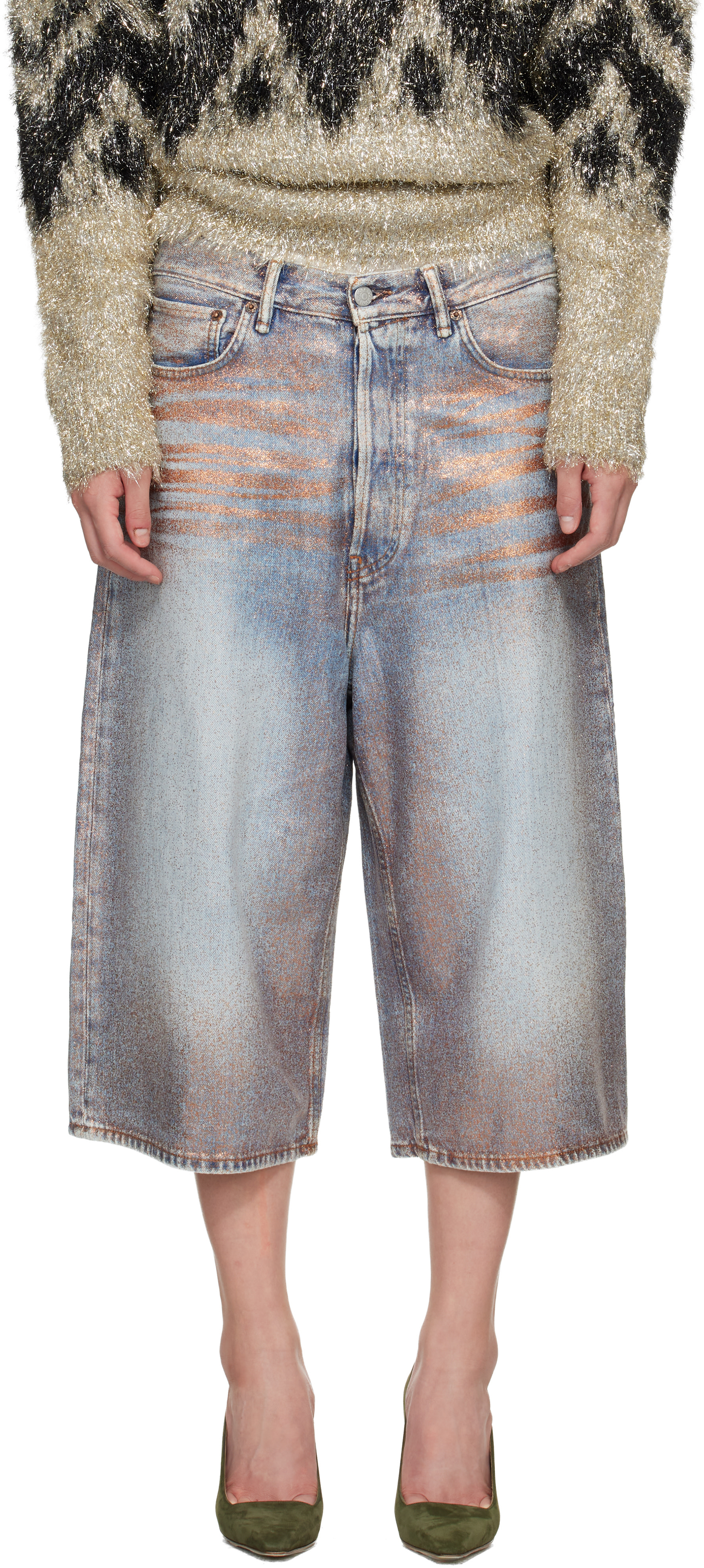 Acne Studios: ブルー Glitter Dawn デニムショートパンツ | SSENSE 日本