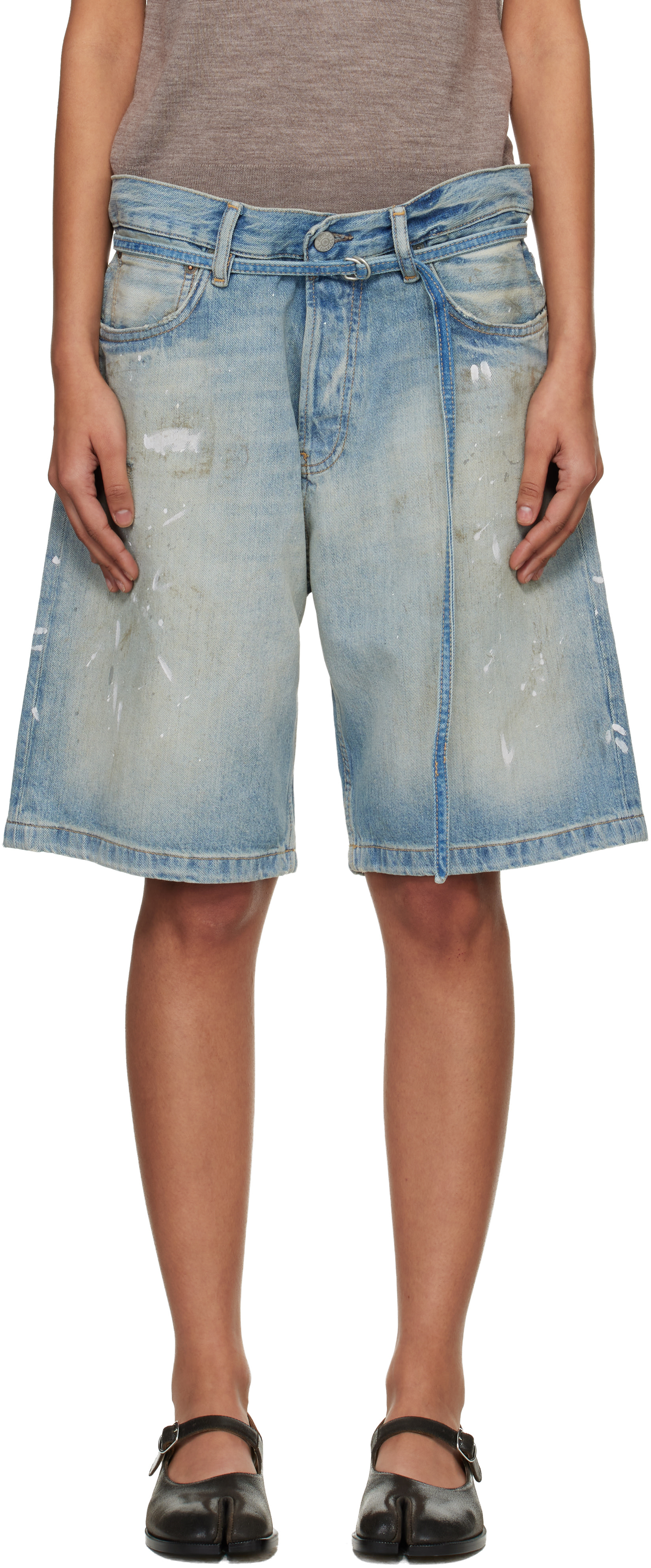Acne Studios: Blue Belted Denim Shorts | SSENSE