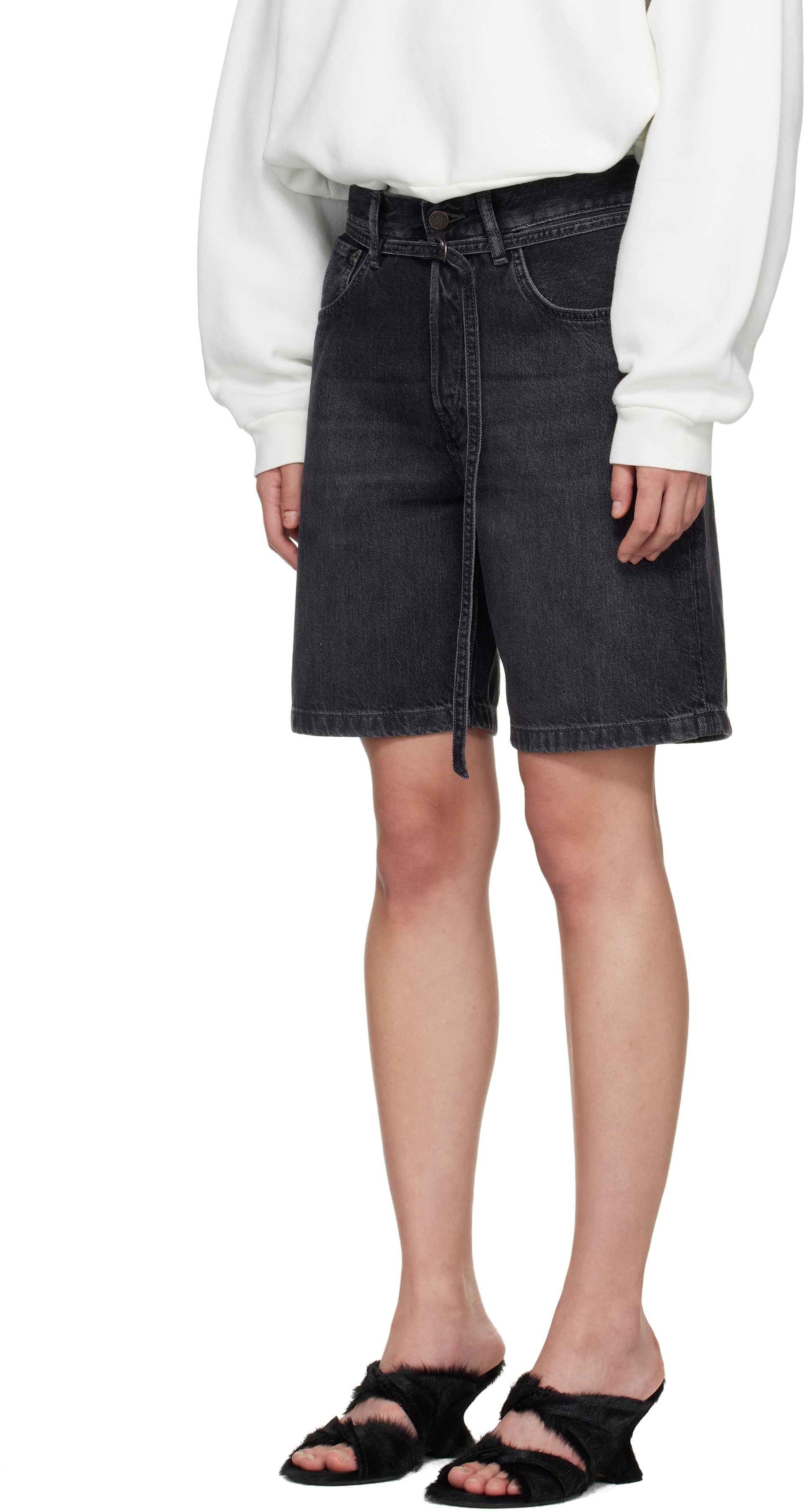 Acne Studios: Black Loose Fit Denim Shorts | SSENSE