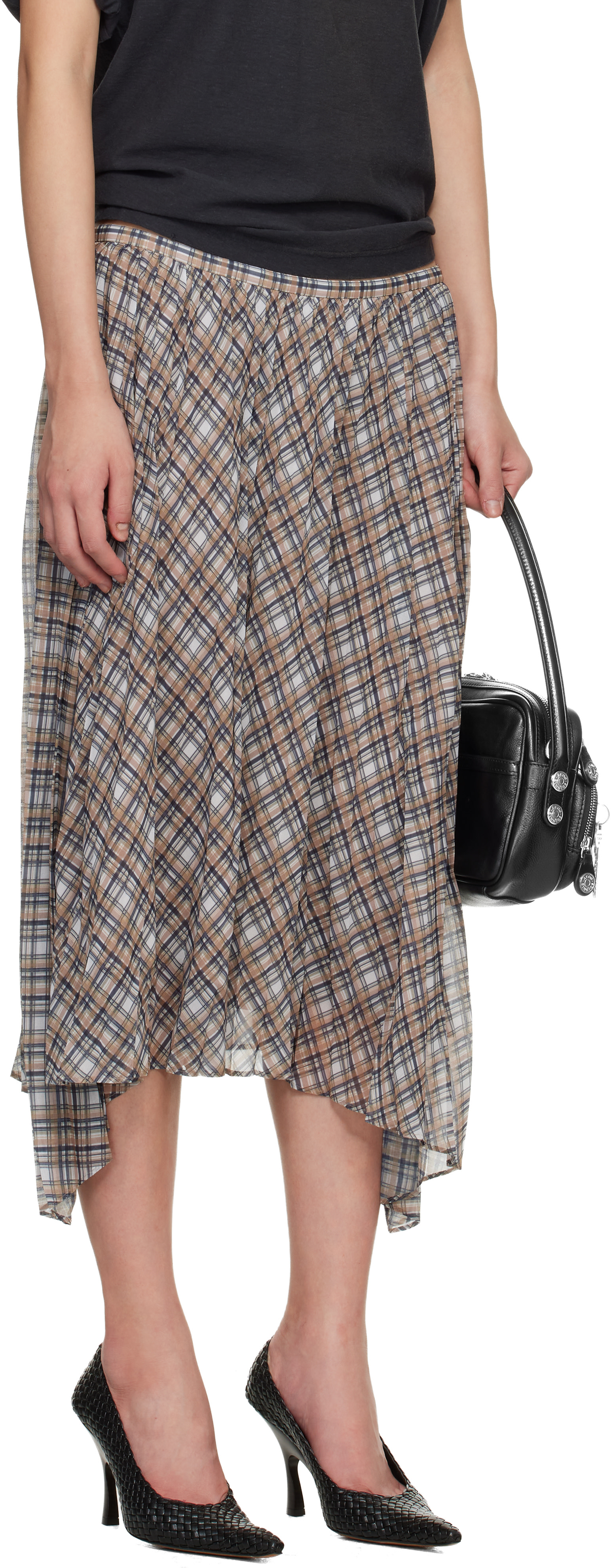 Acne Studios - Jupe longue brun clair à carreaux
