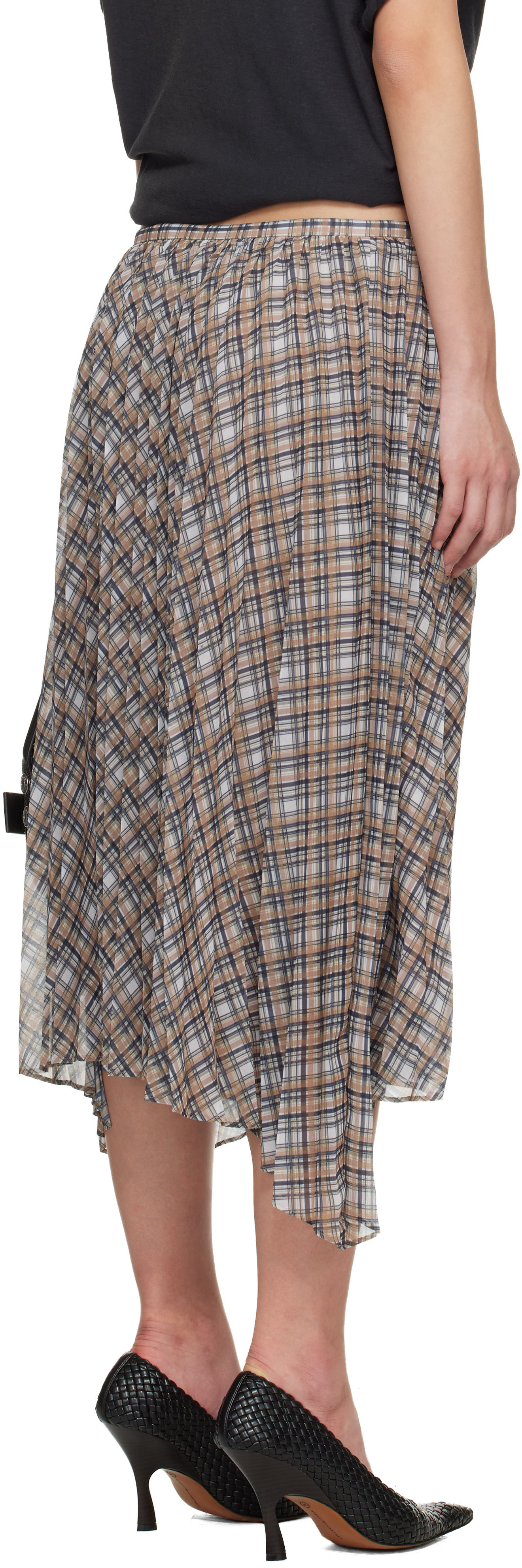 Acne Studios - Jupe longue brun clair à carreaux