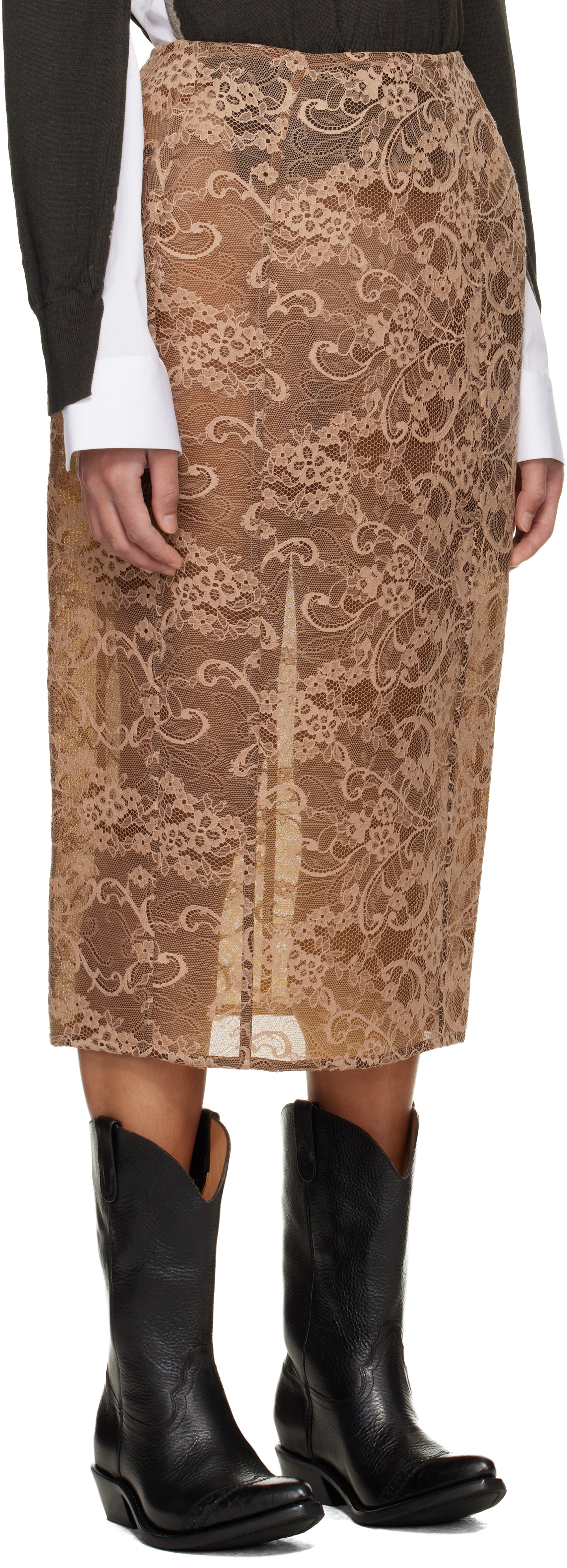 Acne Studios - Jupe midi brune en dentelle