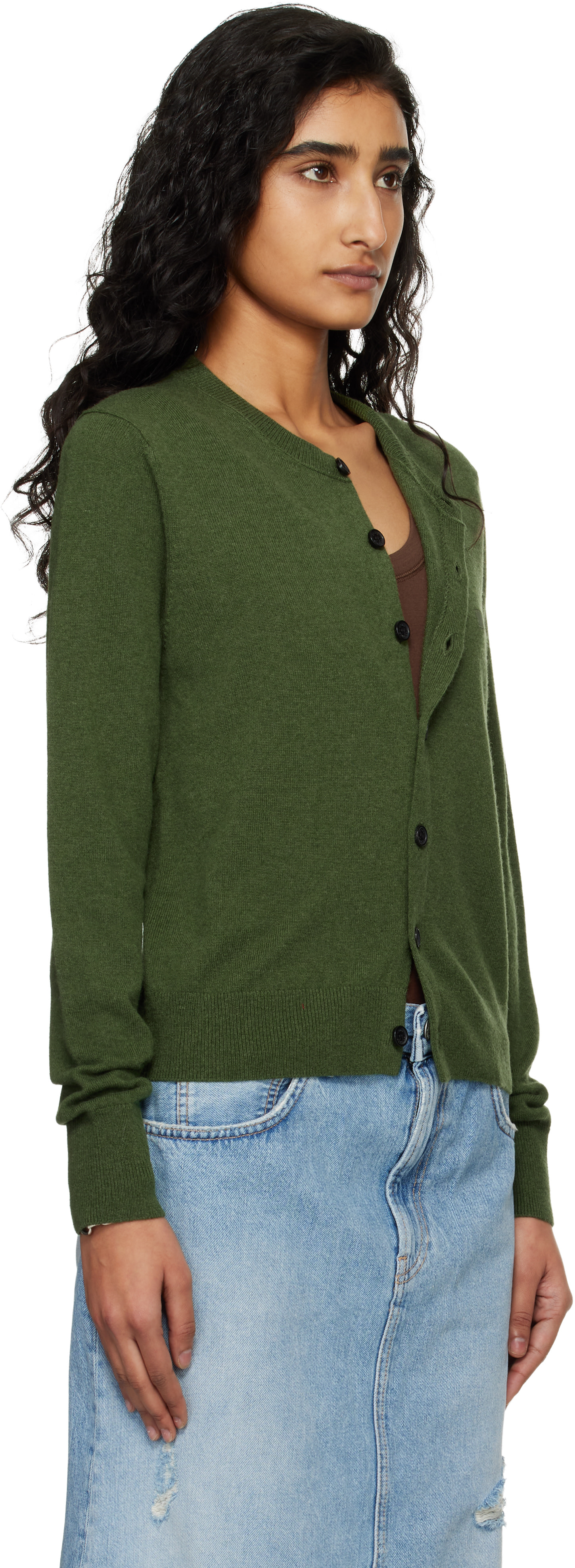 Acne Studios: Green Fitted Yak Wool Cardigan | SSENSE