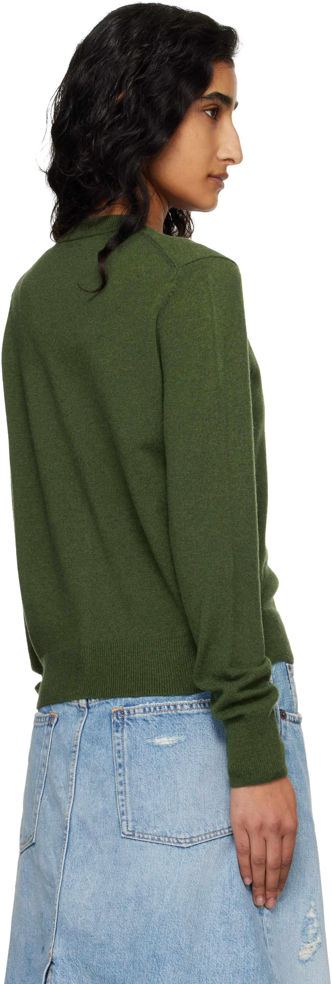 Acne Studios: Green Fitted Yak Wool Cardigan | SSENSE