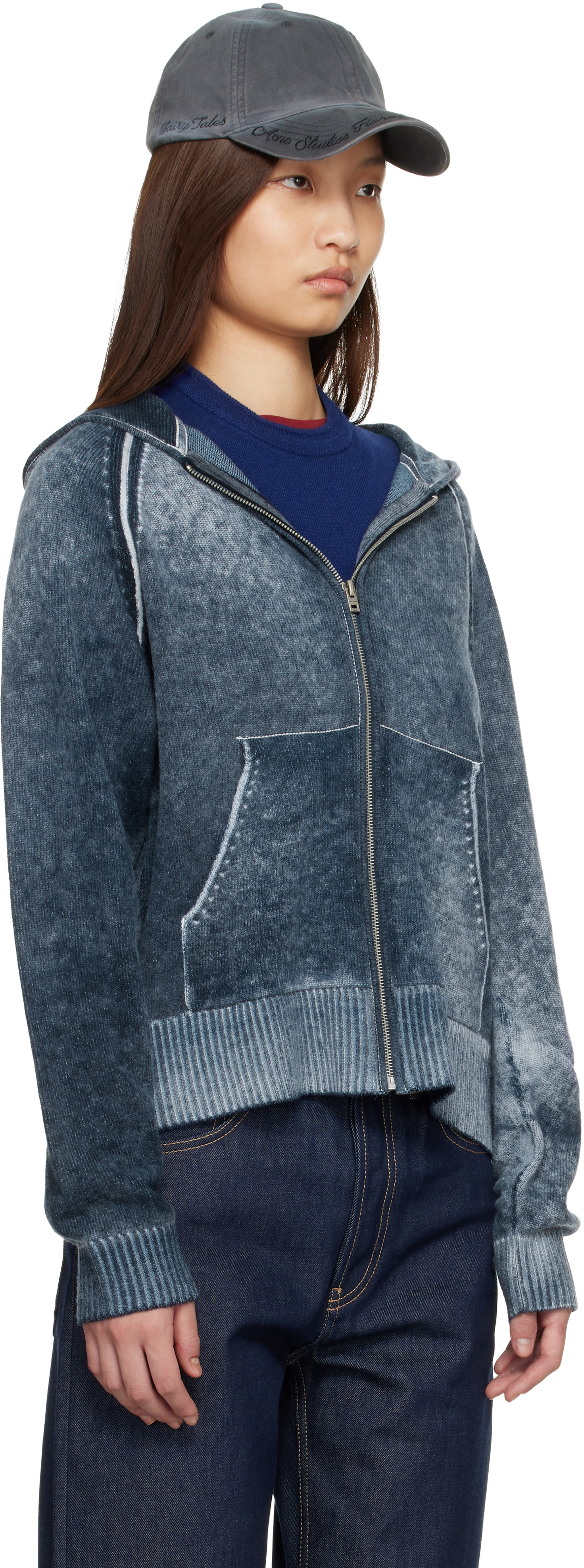 Acne Studios - Pull à capuche bleu marine à glissière