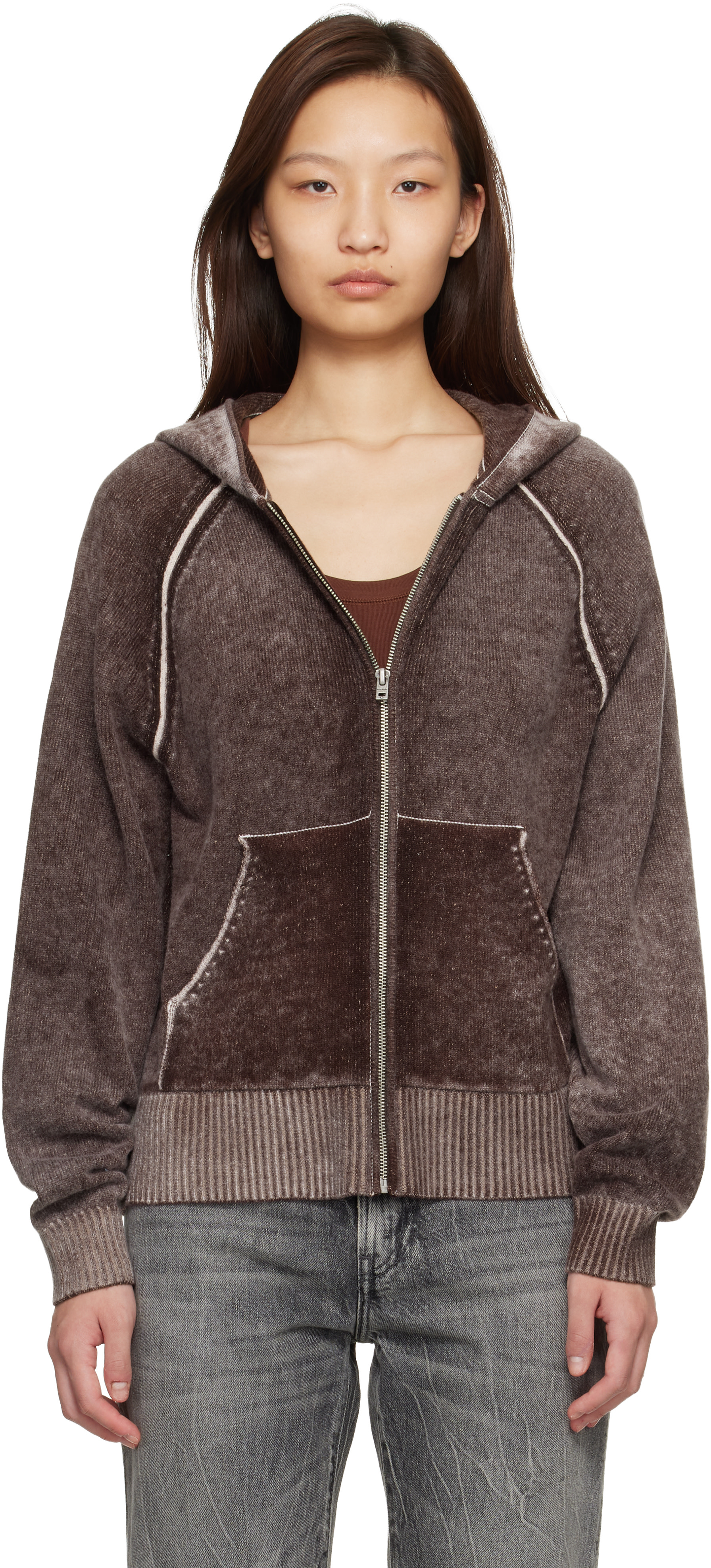 Acne Studios - Pull à capuche bourgogne à glissière