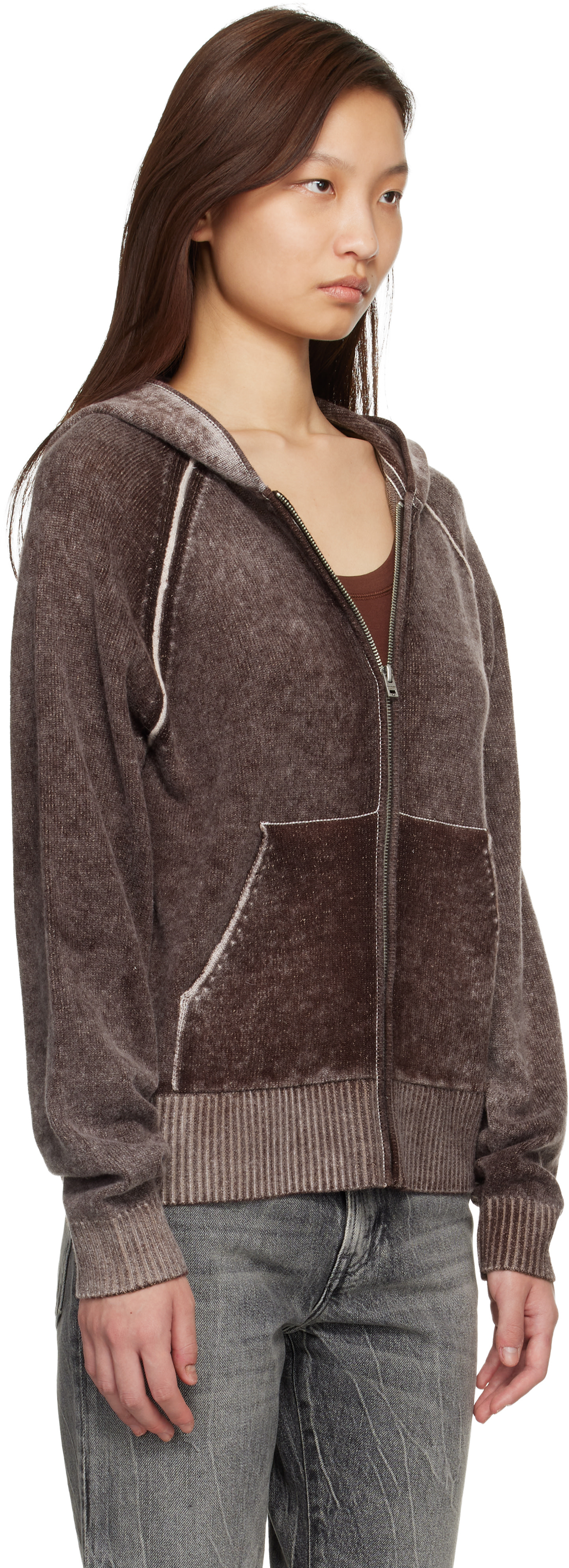Acne Studios - Pull à capuche bourgogne à glissière