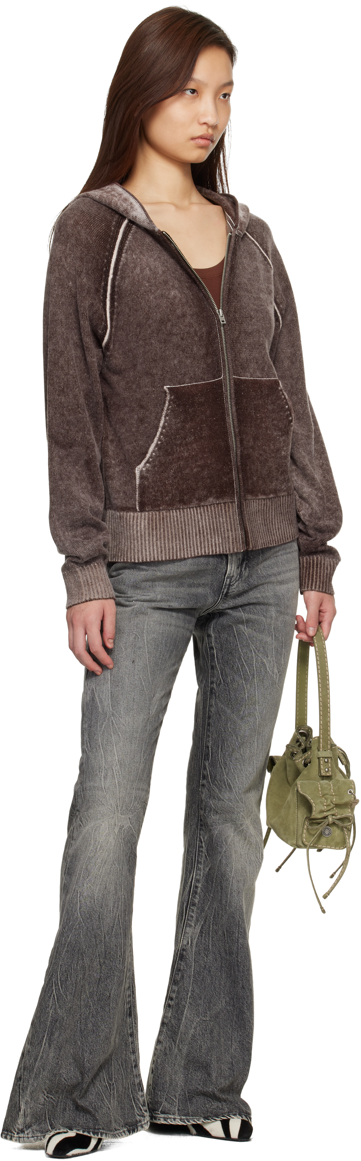 Acne Studios - Pull à capuche bourgogne à glissière