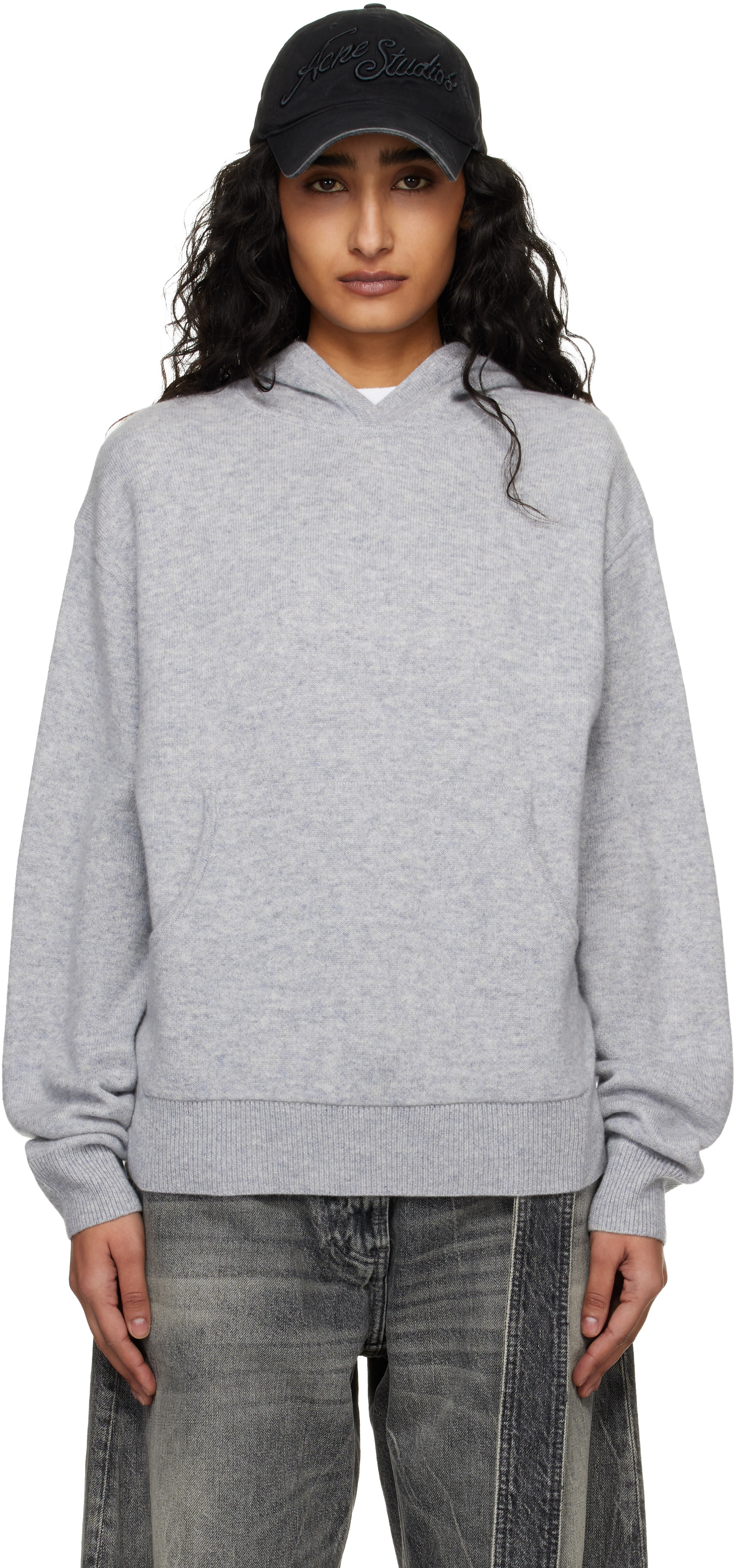 Acne Studios - Pull à capuche gris en cachemire