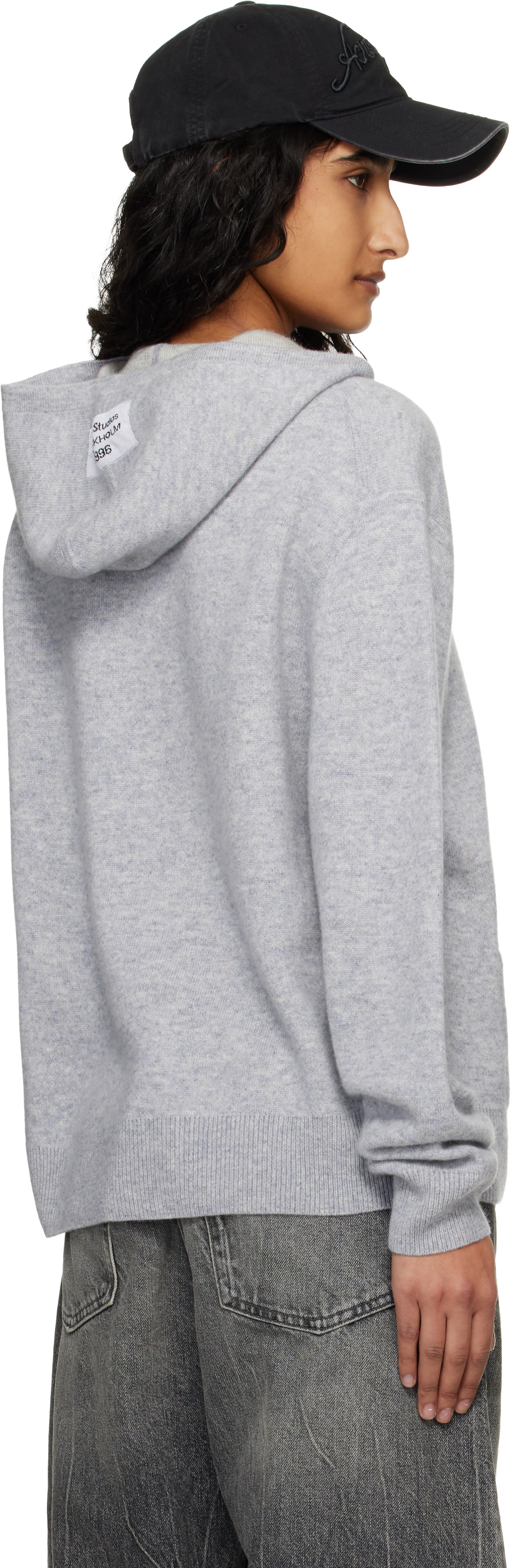 Acne Studios - Pull à capuche gris en cachemire