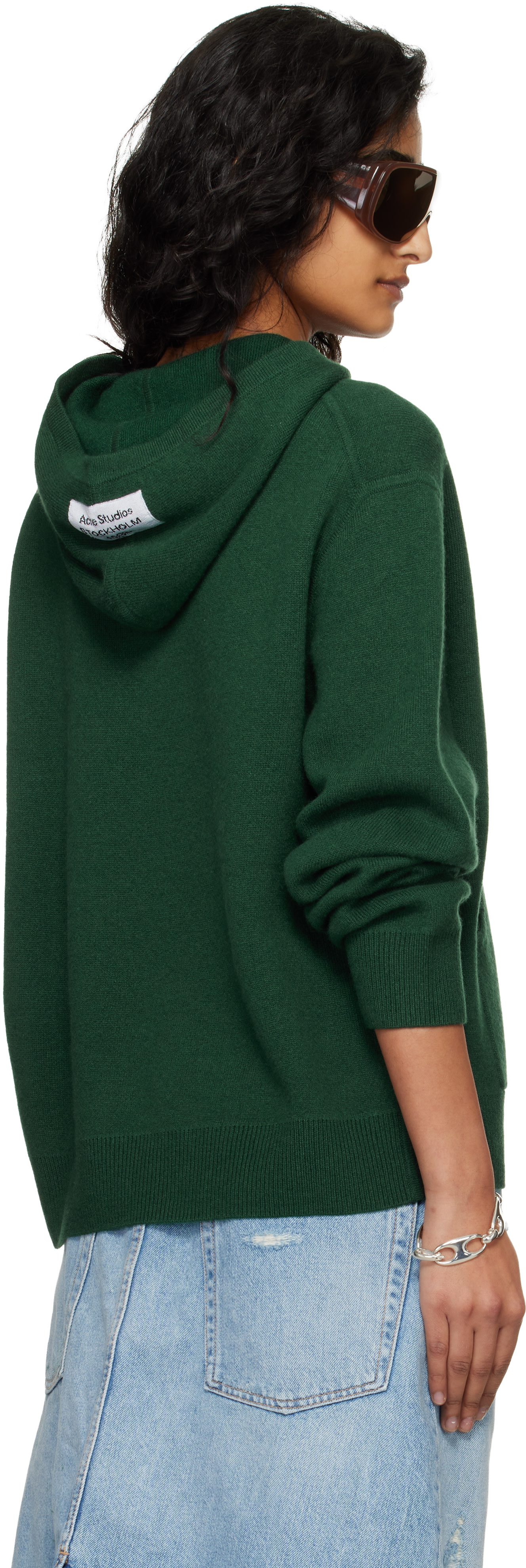 Acne Studios - Pull à capuche vert en cachemire