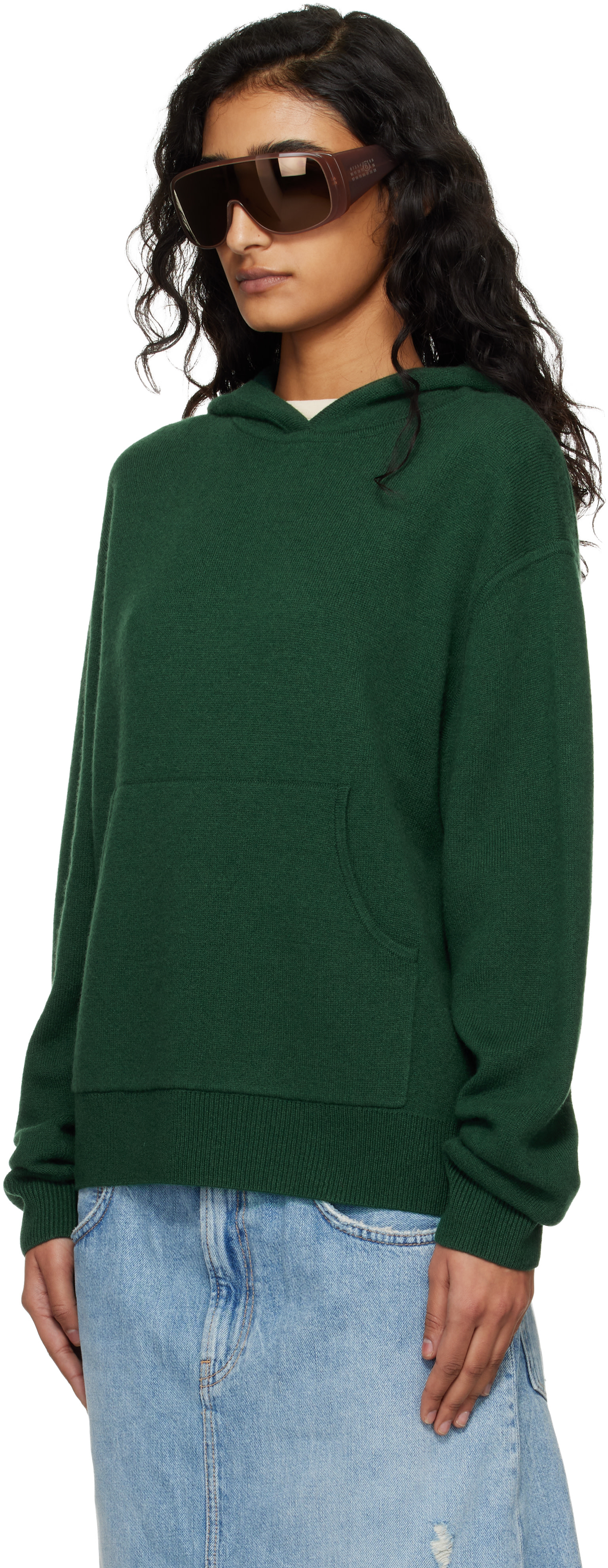 Acne Studios - Pull à capuche vert en cachemire