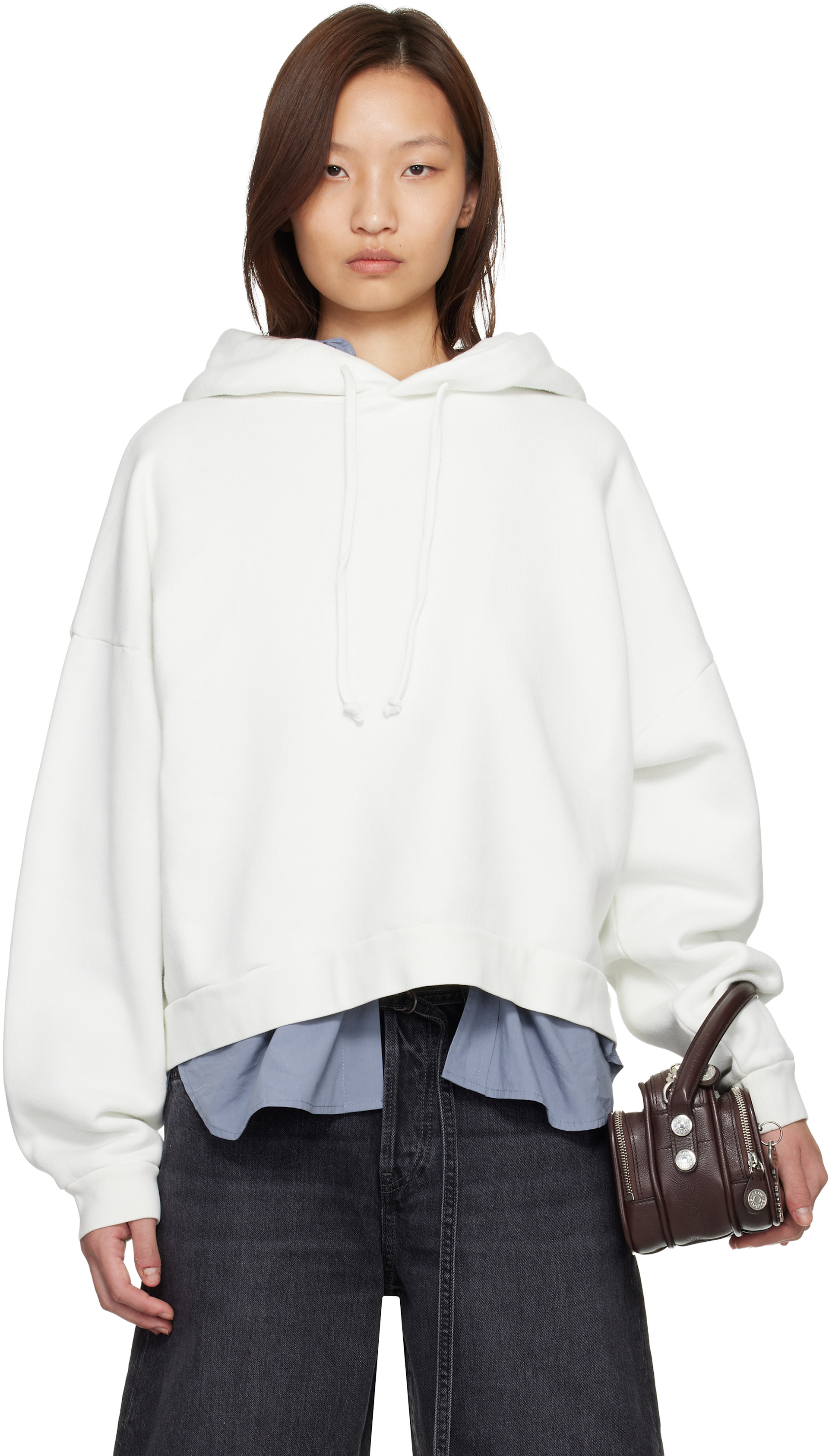 ACNE - アクネ　Acne パーカー　ロゴフーディー　ホワイト Acne Studios: White Logo Fleece Hoodie | SSENSE