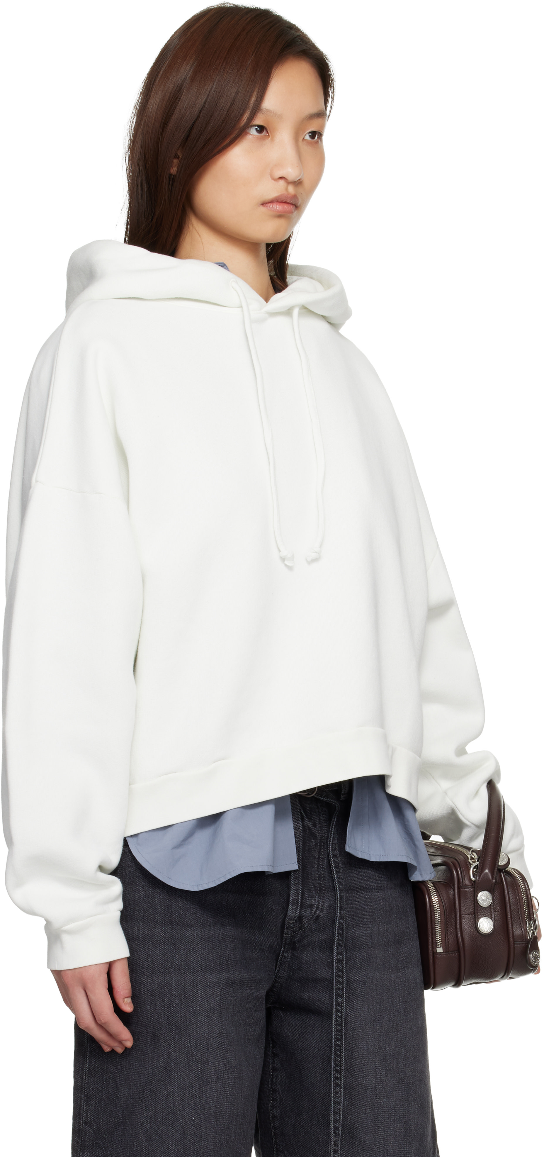 Acne Studios - Pull à capuche blanc en molleton à écusson à logo
