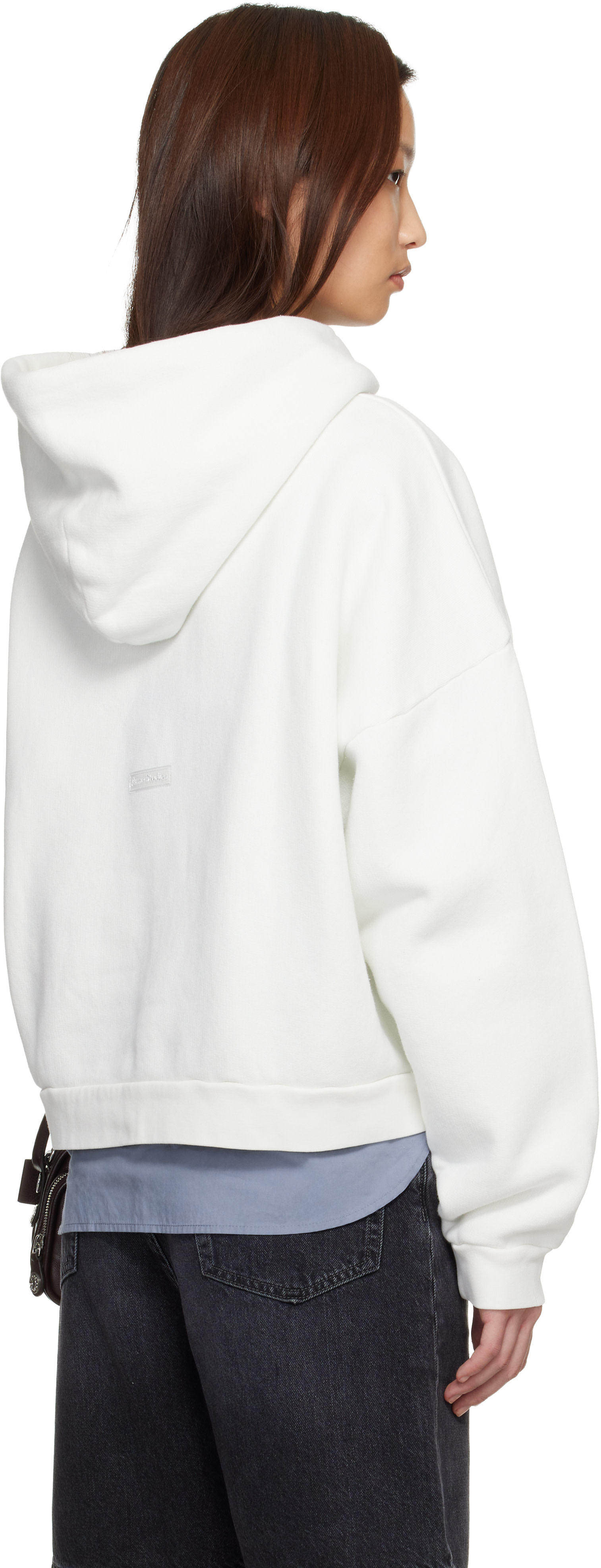 Acne Studios - Pull à capuche blanc en molleton à écusson à logo