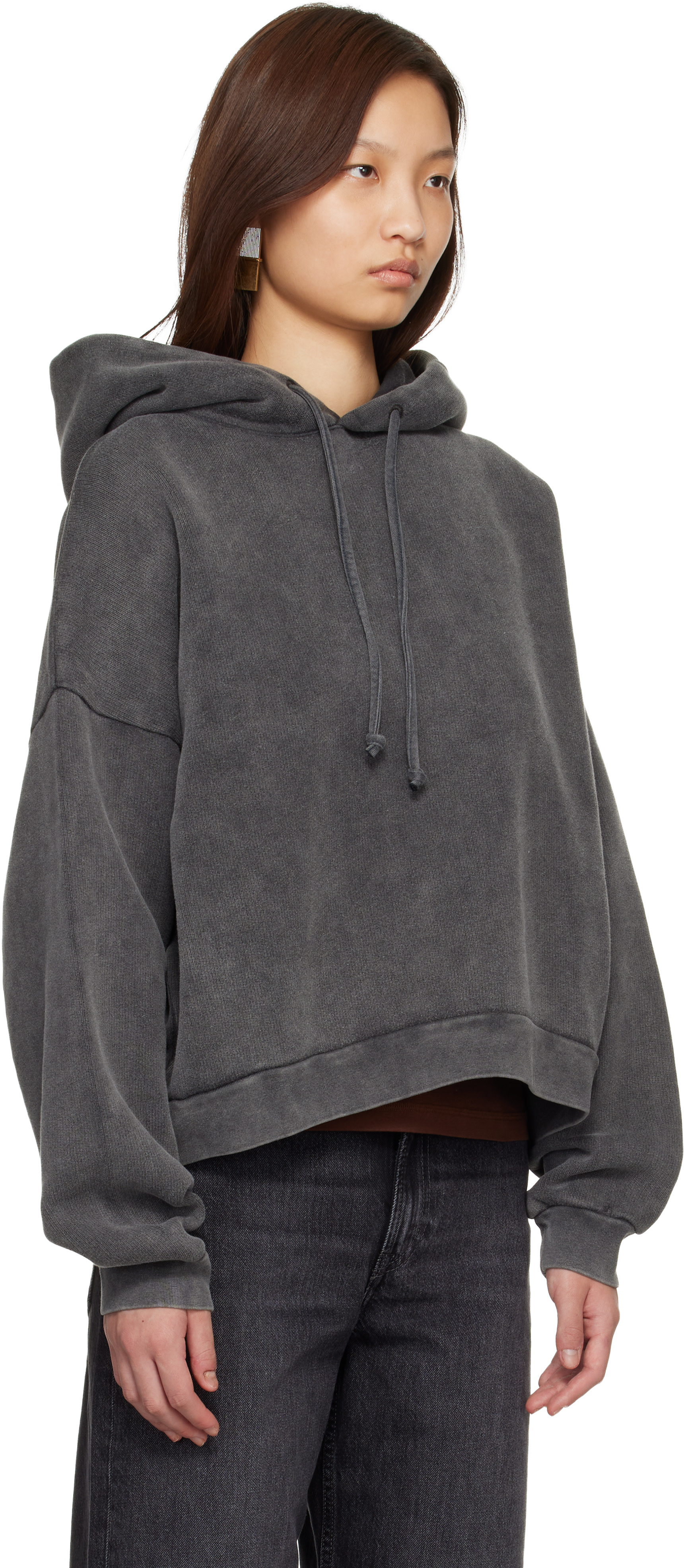 Acne Studios - Pull à capuche gris à écusson à logo