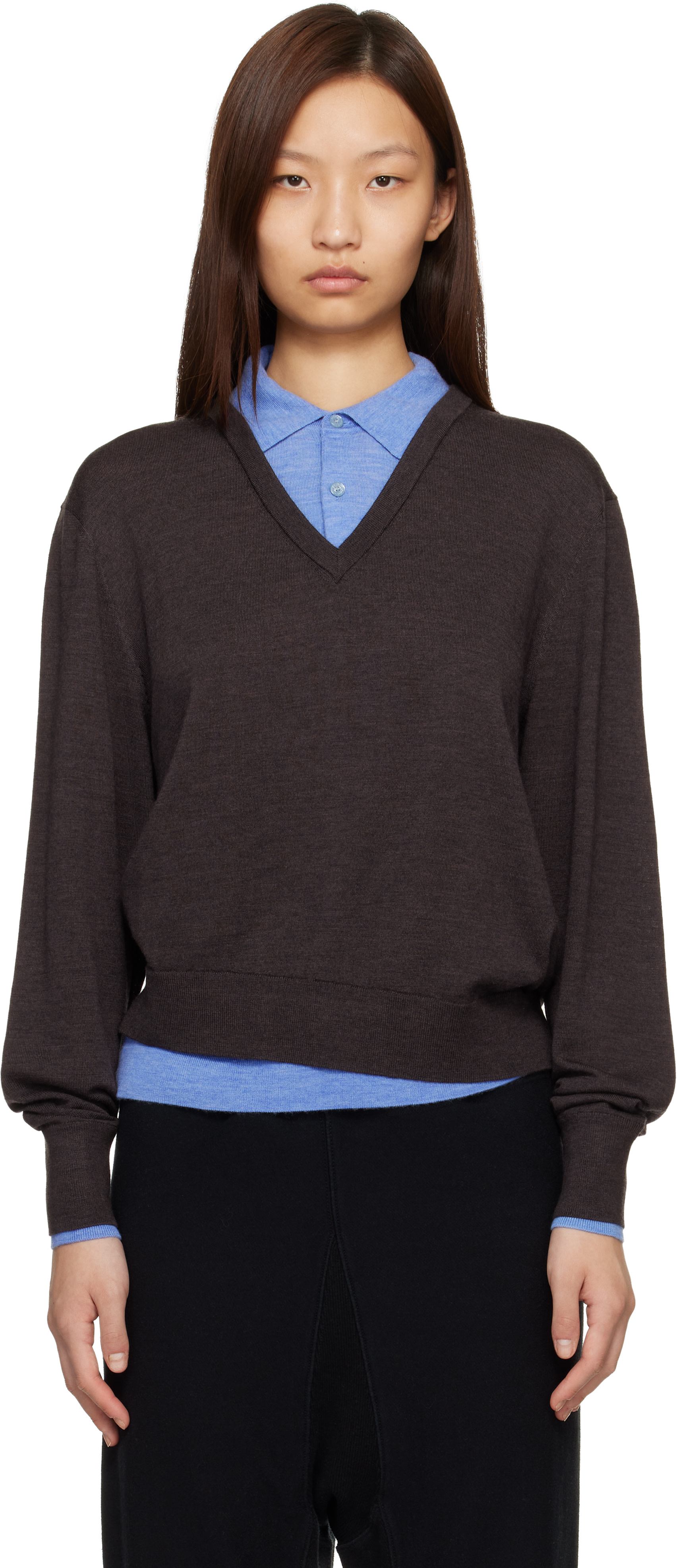 Acne Studios: Brown & Blue Layered Wool Knit Sweater | SSENSE