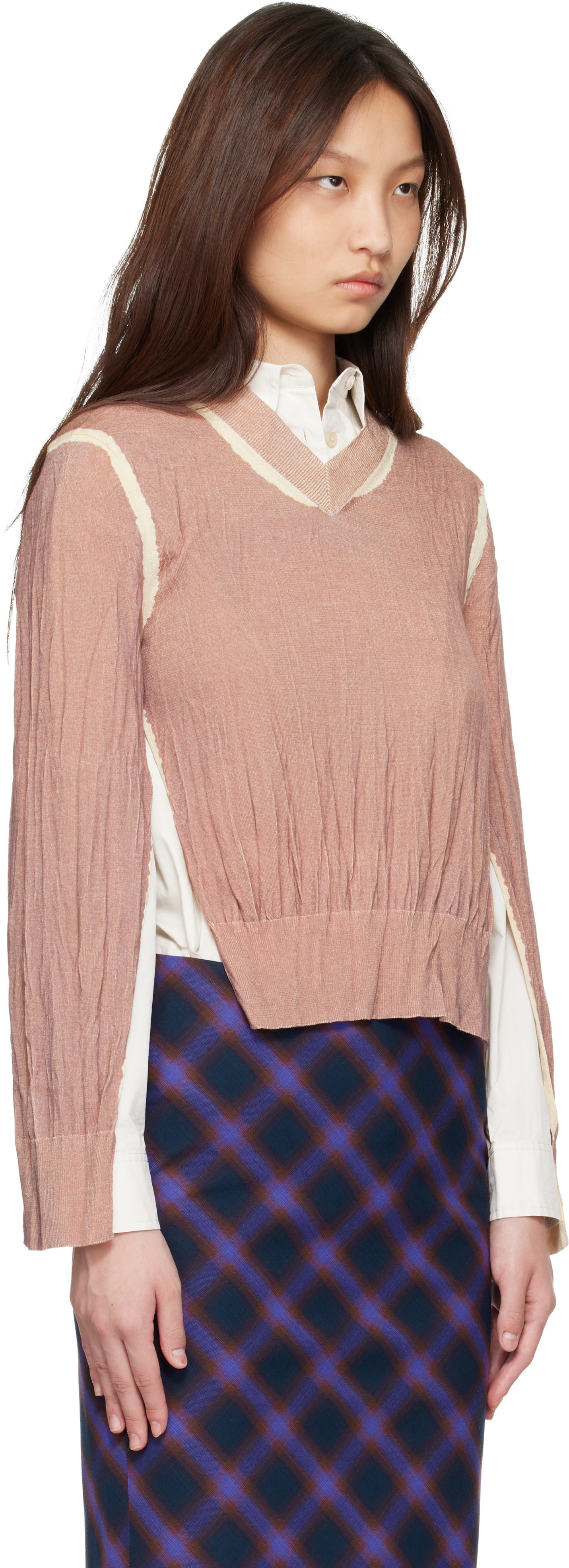 Acne Studios - Pull froissé brun clair à col en V