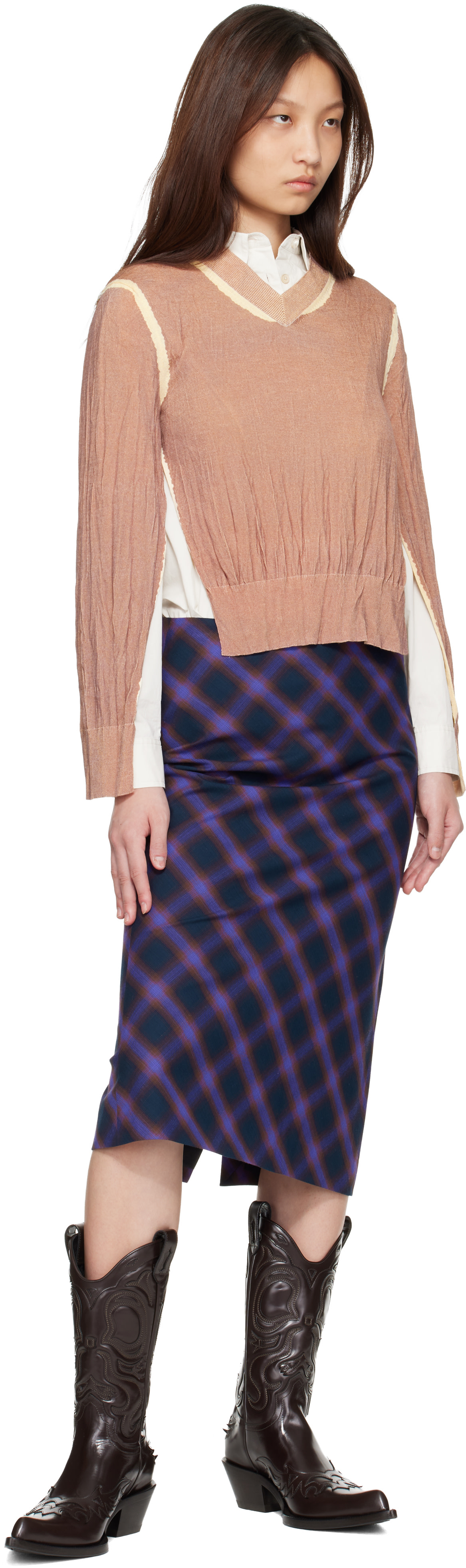 Acne Studios - Pull froissé brun clair à col en V