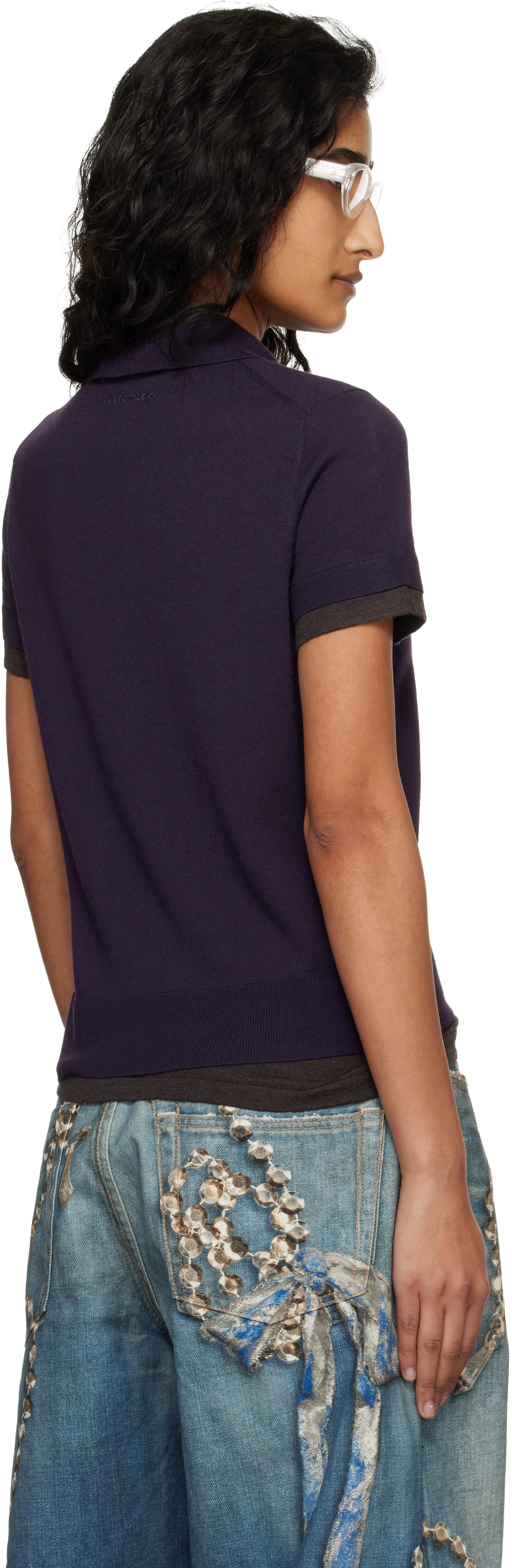 Acne Studios: Navy Layered Wool Knit Polo | SSENSE