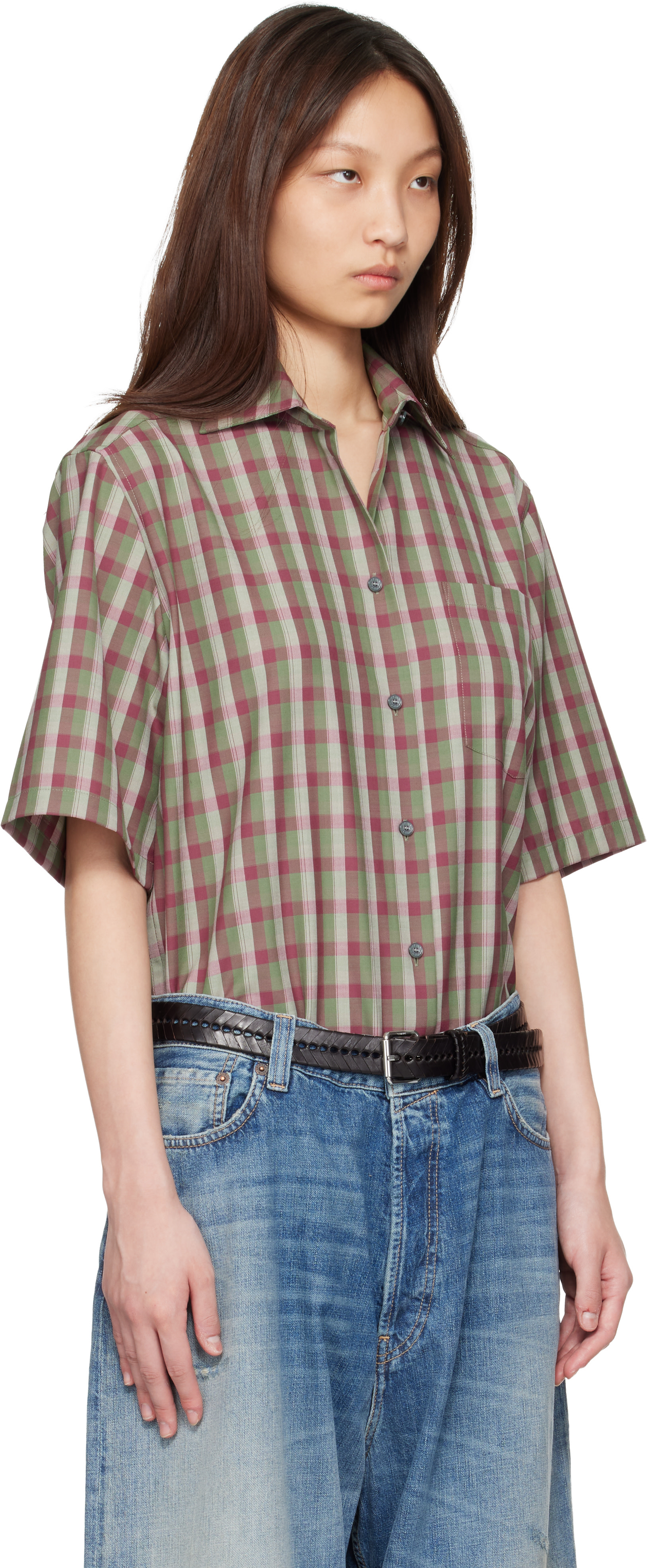 Acne Studios: Green & Purple Check Button-Up Shirt | SSENSE