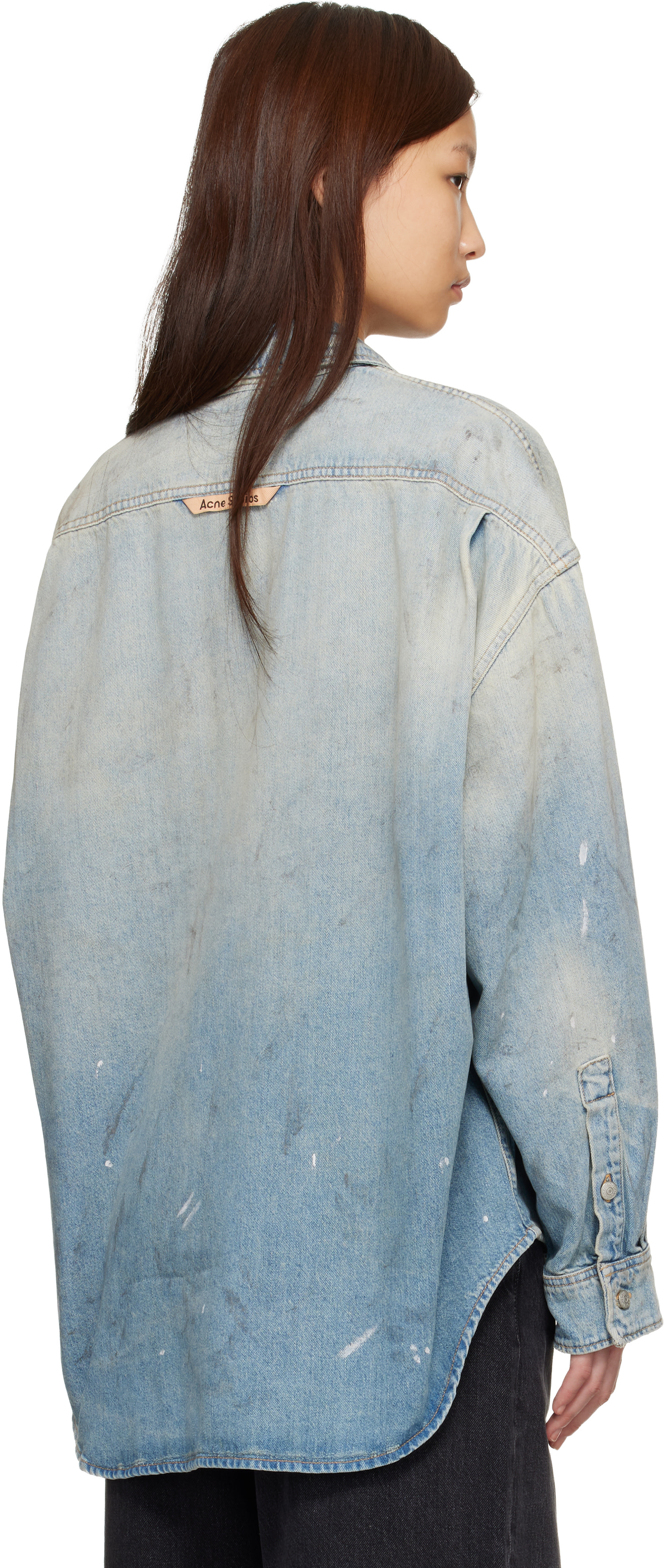 Acne Studios: ブルー ペイントスプラッター デニムシャツ | SSENSE 日本