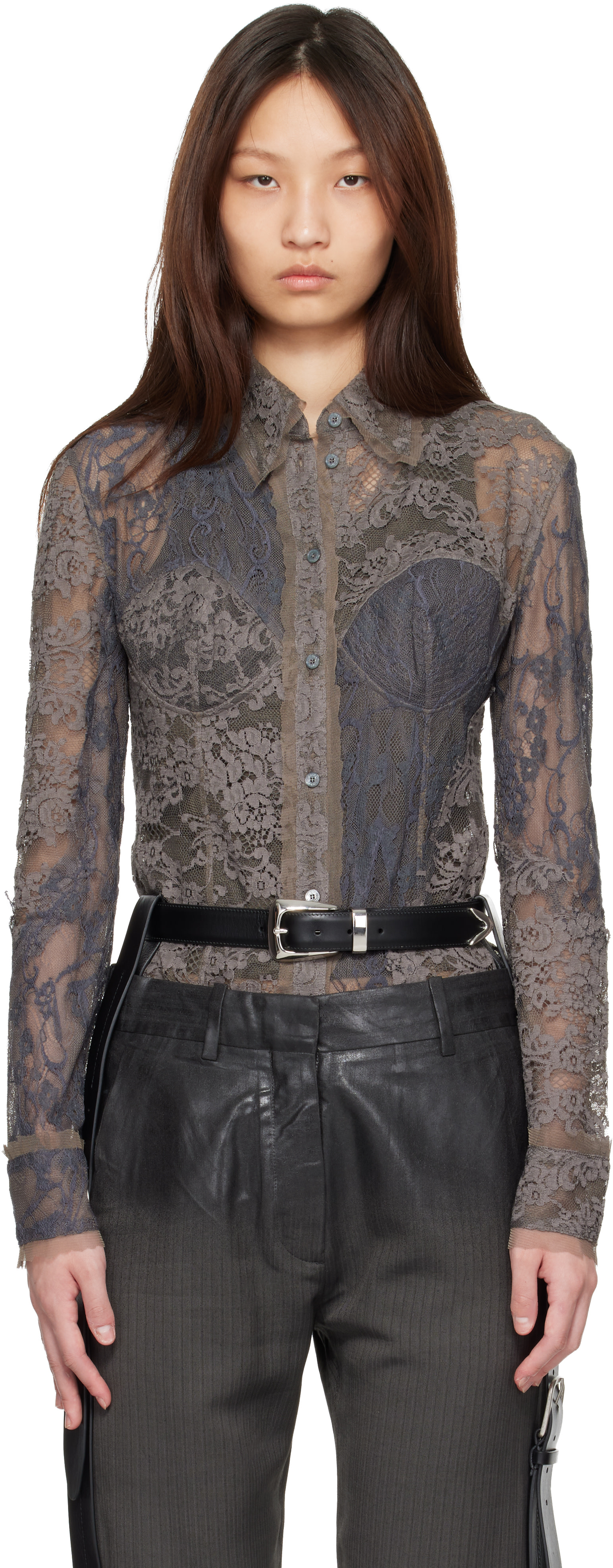 Acne Studios - Chemise grise en dentelle