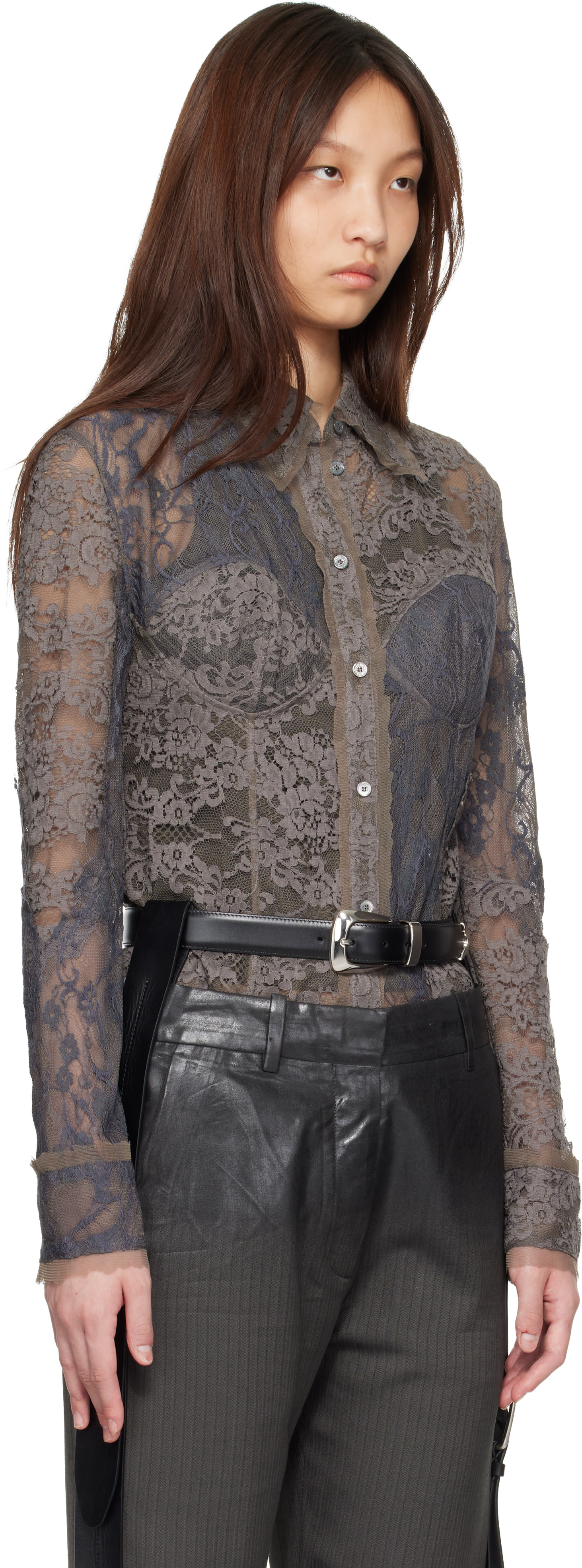 Acne Studios - Chemise grise en dentelle