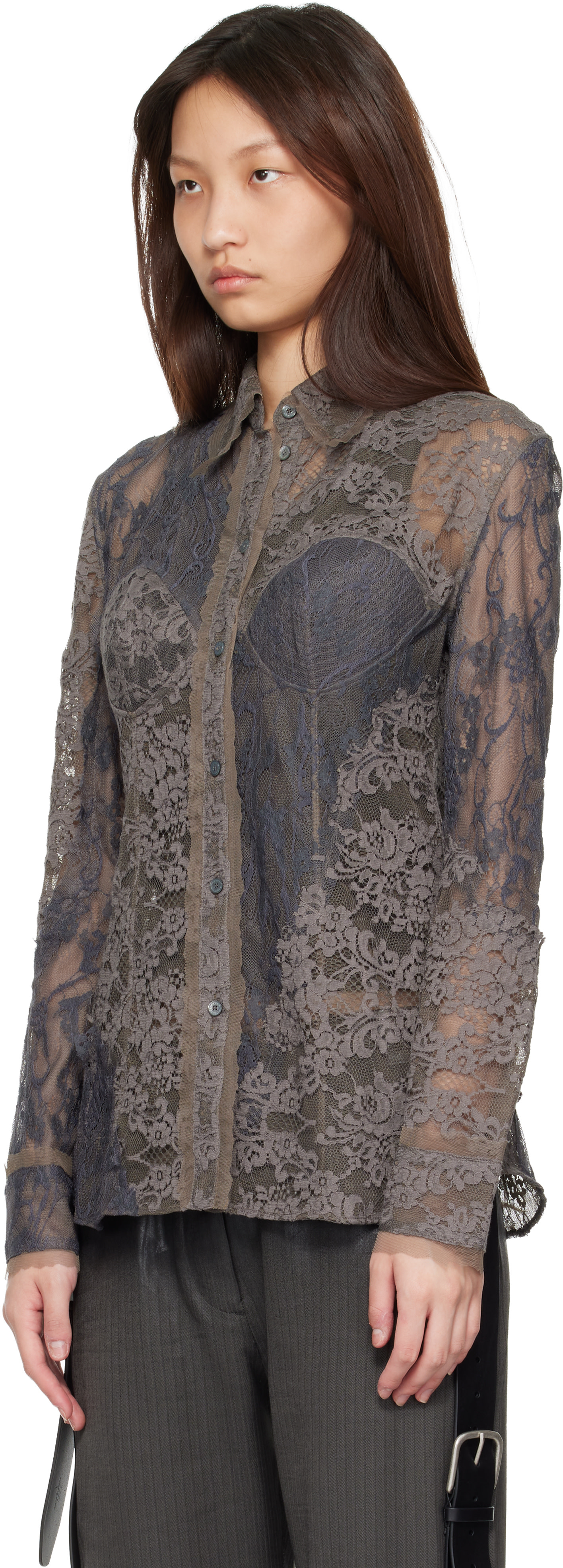 Acne Studios - Chemise grise en dentelle