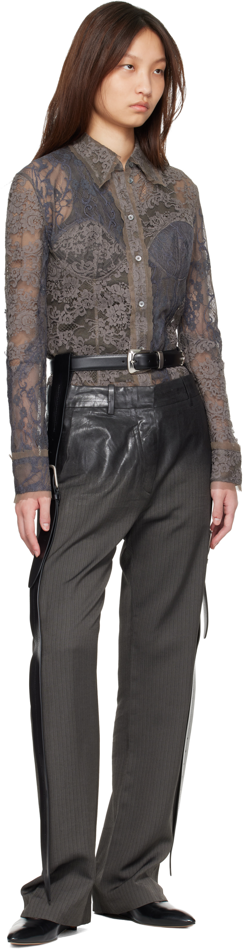 Acne Studios - Chemise grise en dentelle
