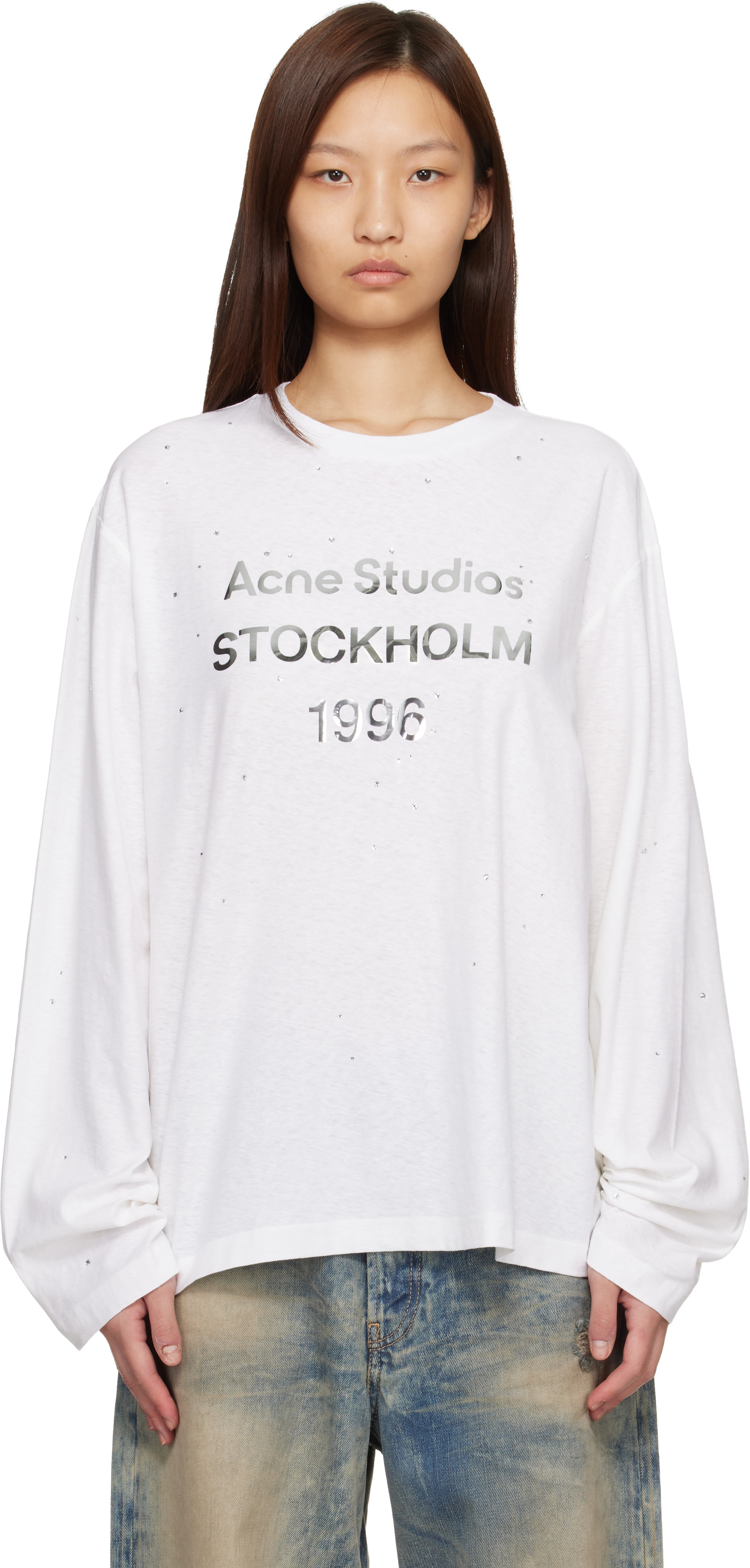 Acne Studios: ホワイト ロゴ Tシャツ | SSENSE 日本
