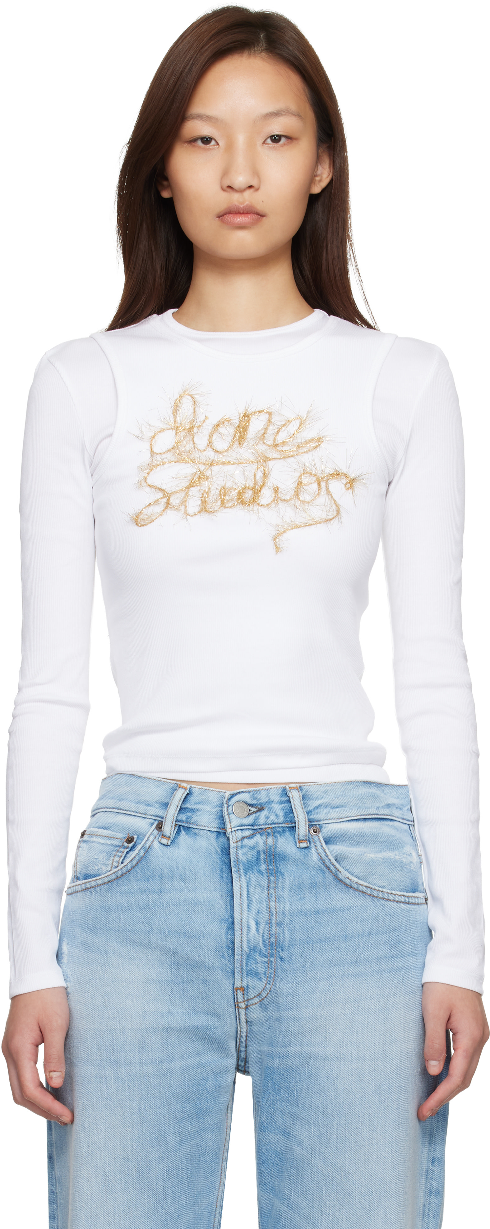 Acne Studios - T-shirt étagé blanc à logo