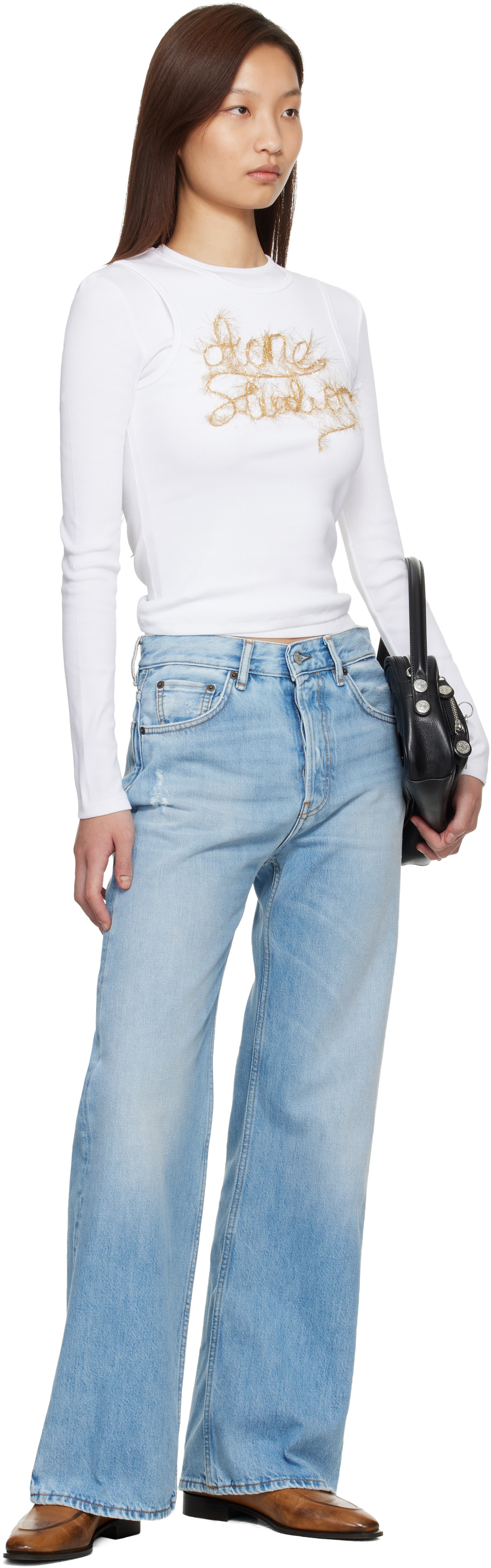Acne Studios - T-shirt étagé blanc à logo