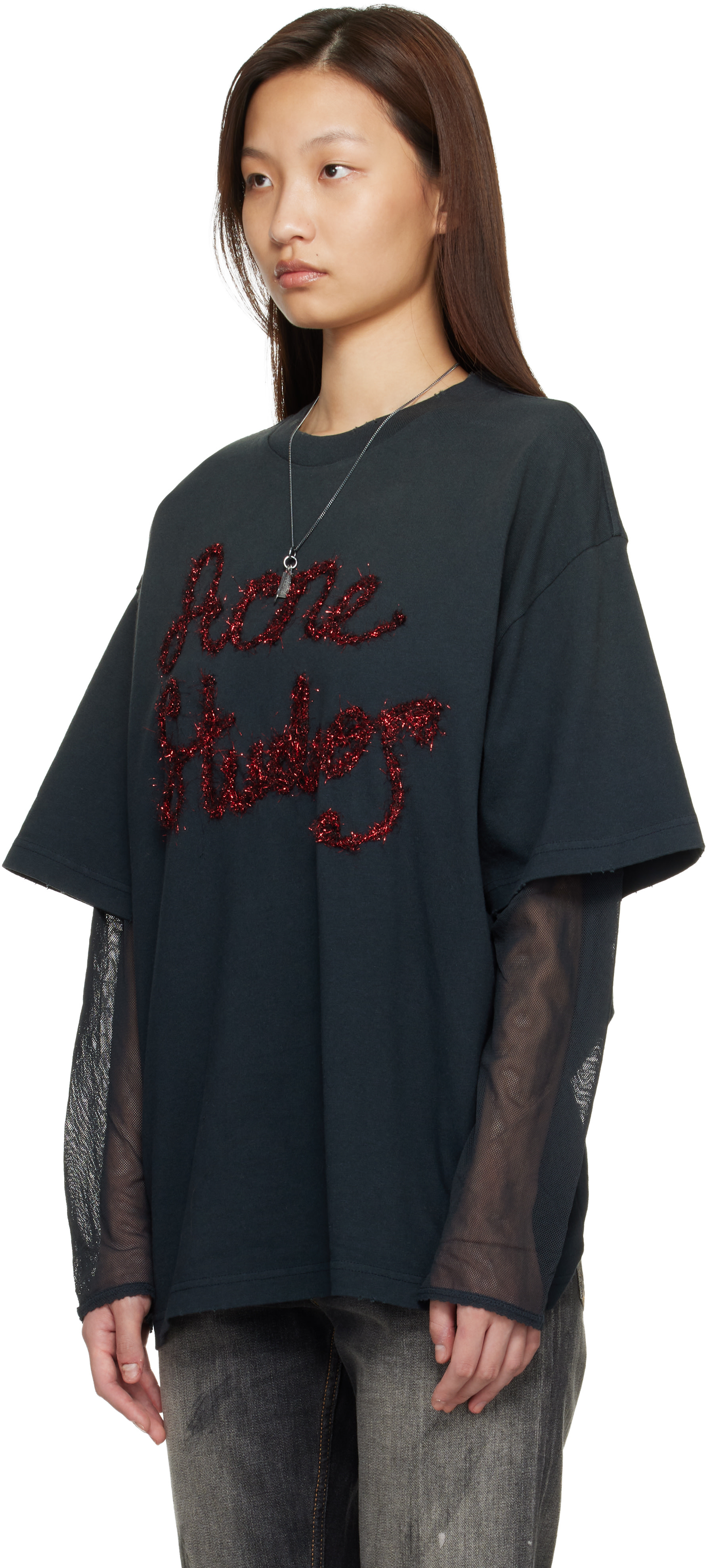 Acne Studios - T-shirt étagé gris à logo