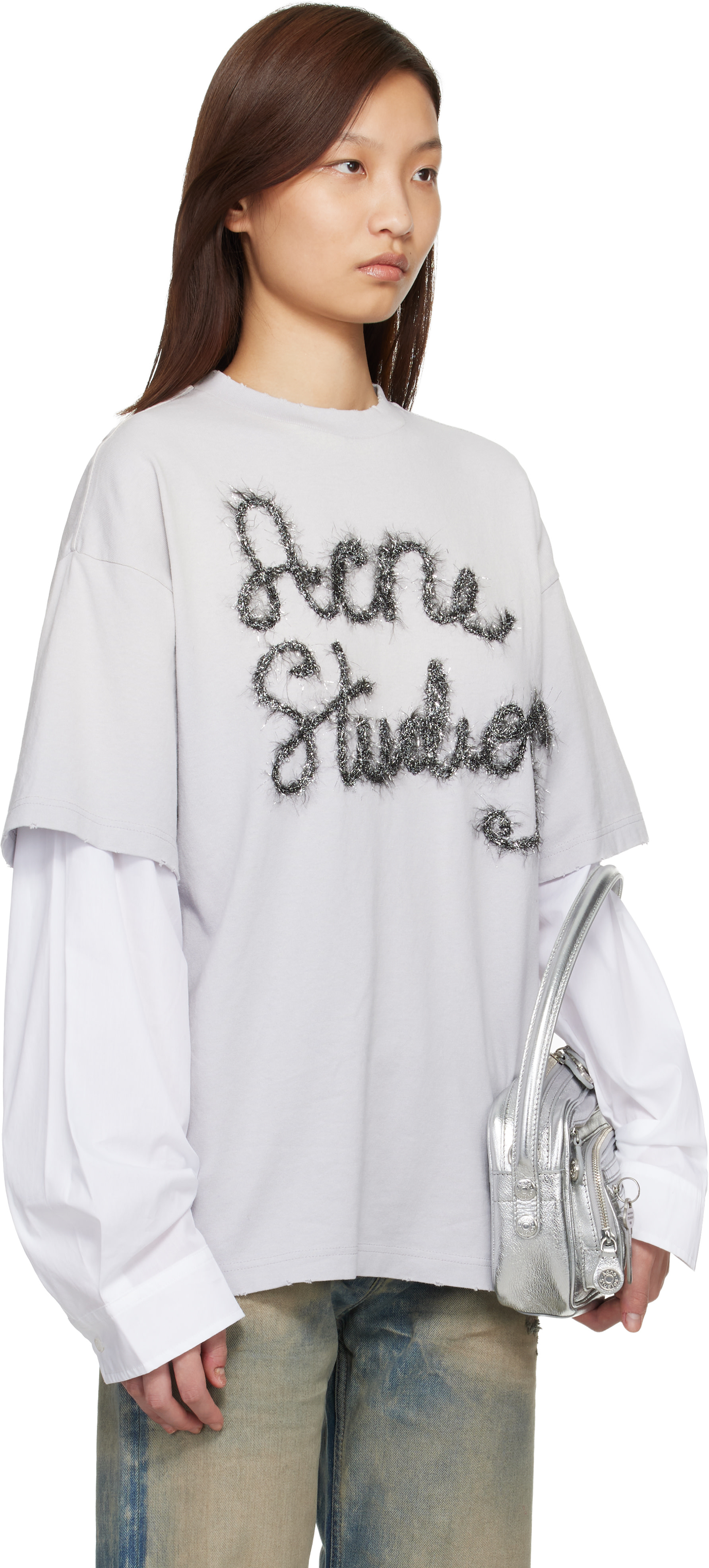 Acne Studios - T-shirt étagé gris à logo