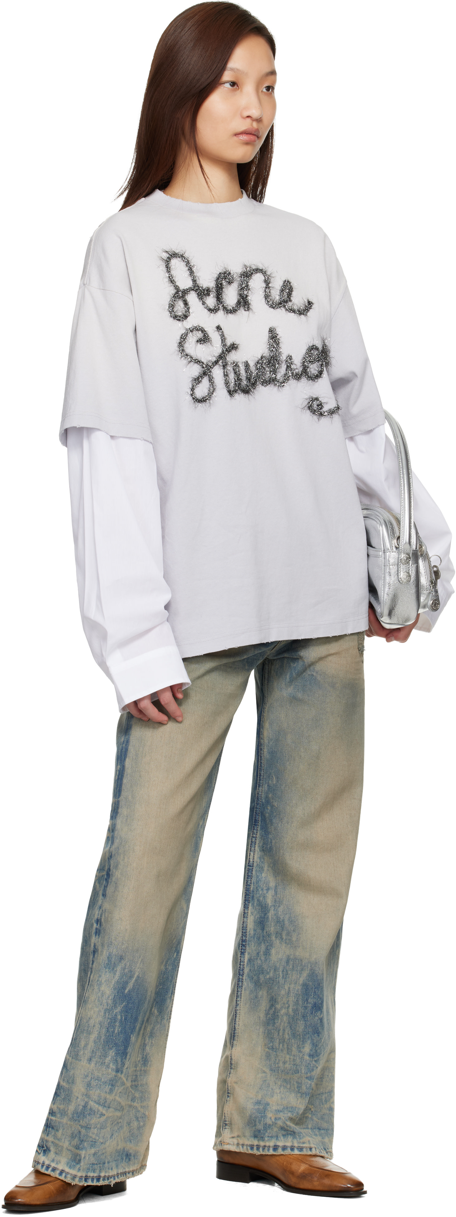 Acne Studios - T-shirt étagé gris à logo