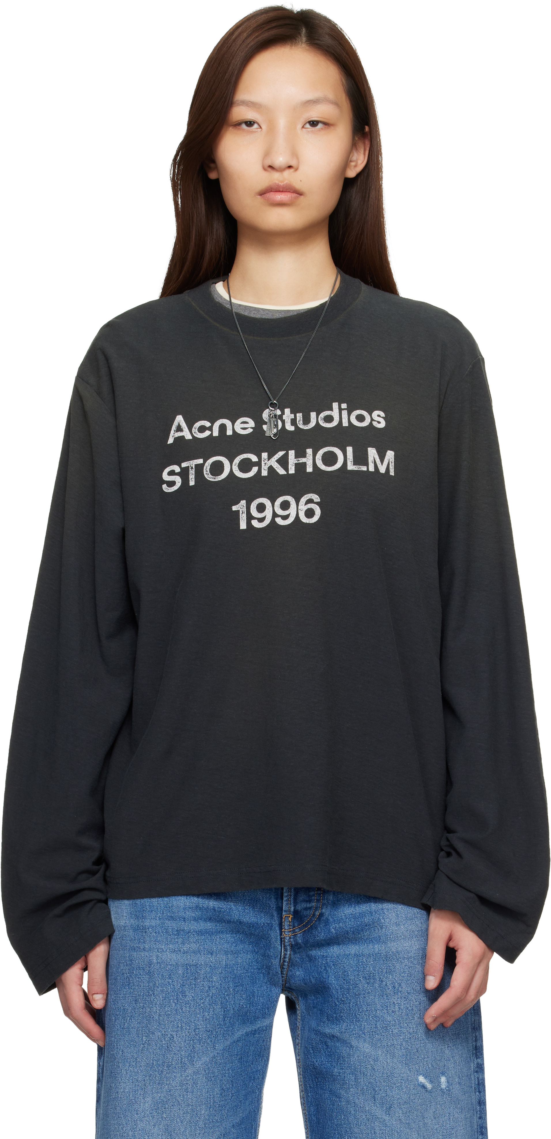 Acne Studios - T-shirt décontracté noir à logo