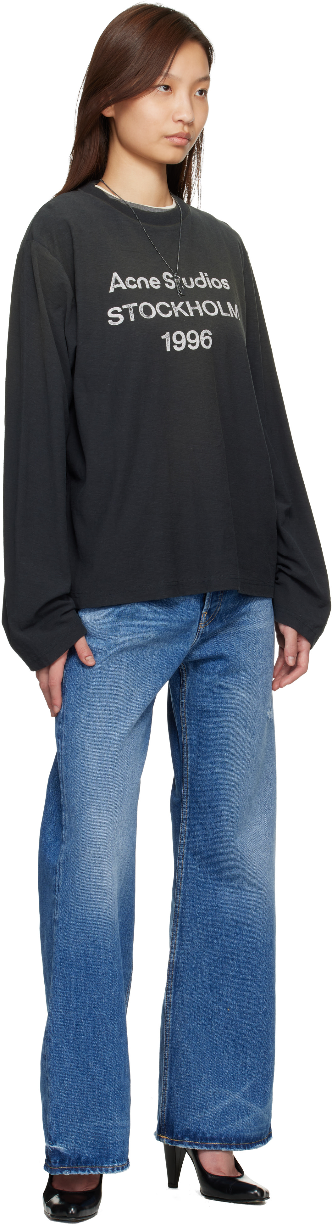 Acne Studios - T-shirt décontracté noir à logo