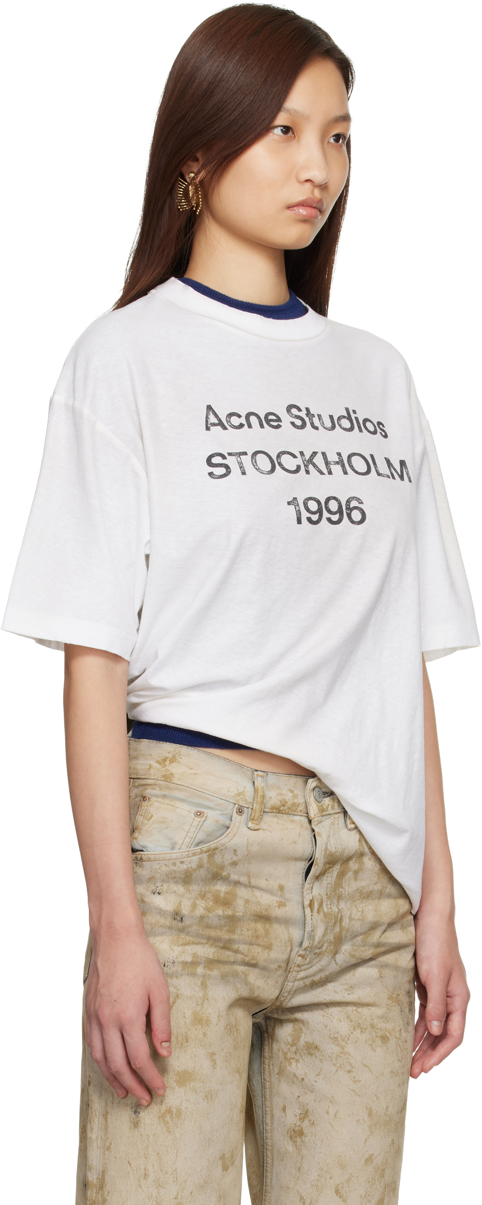Acne Studios: White Relaxed Fit Logo T-shirt | SSENSE