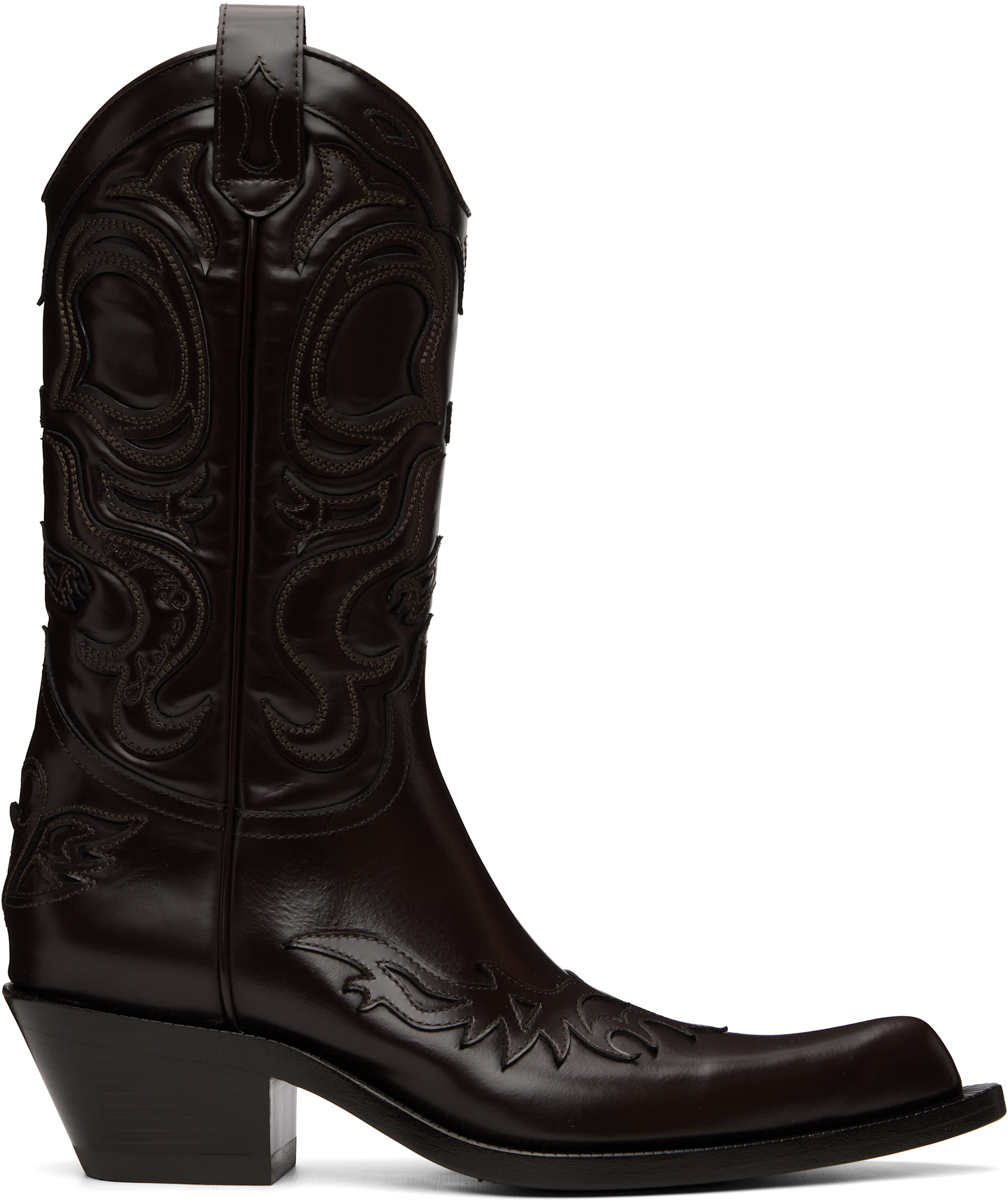 Acne Studios: Brown Pointy Leather Cowboy Boots | SSENSE