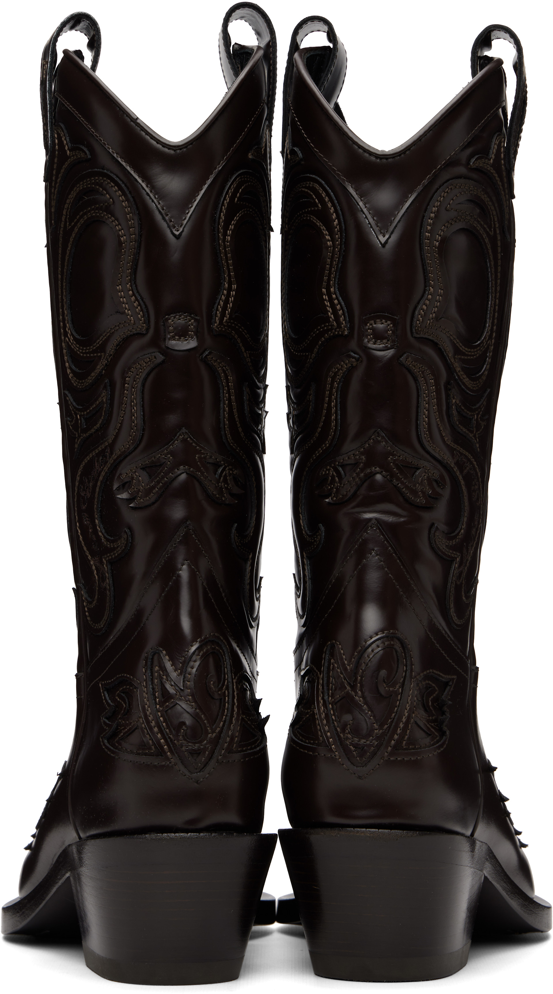 Acne Studios: Brown Pointy Leather Cowboy Boots | SSENSE