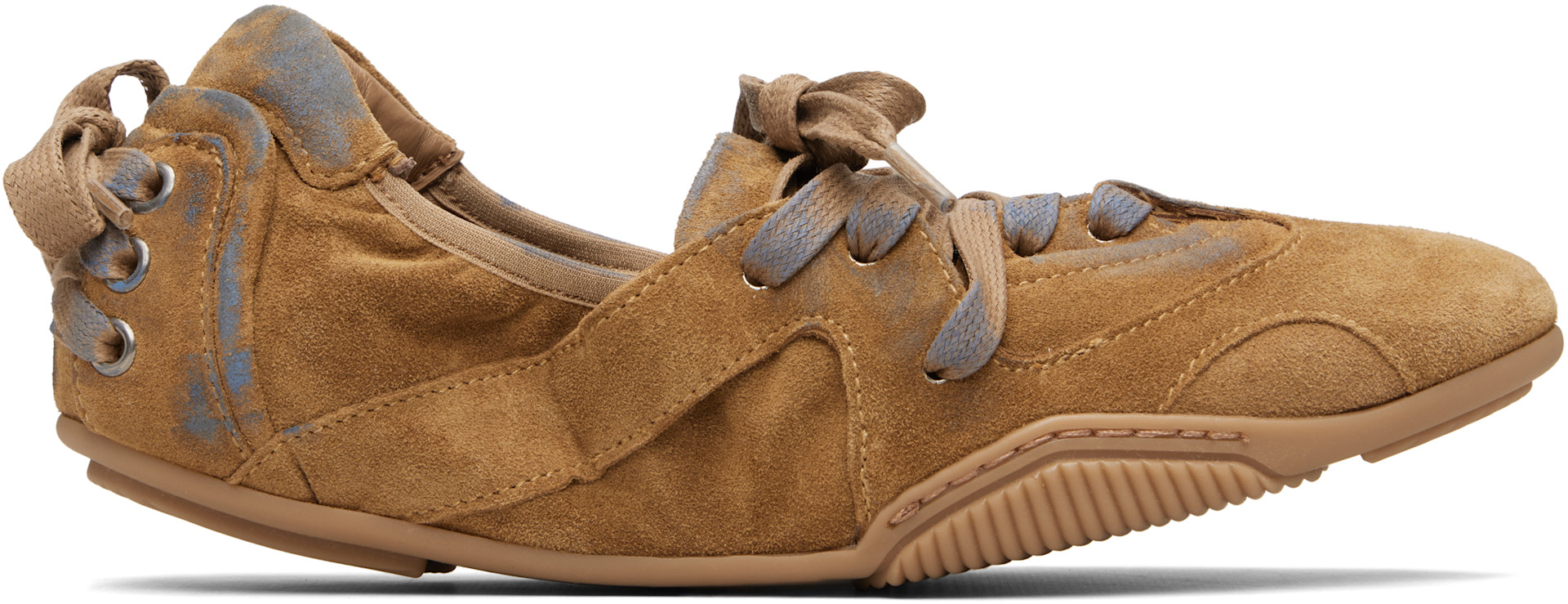 Acne Studios - Baskets brun et bleu en suède à laçage