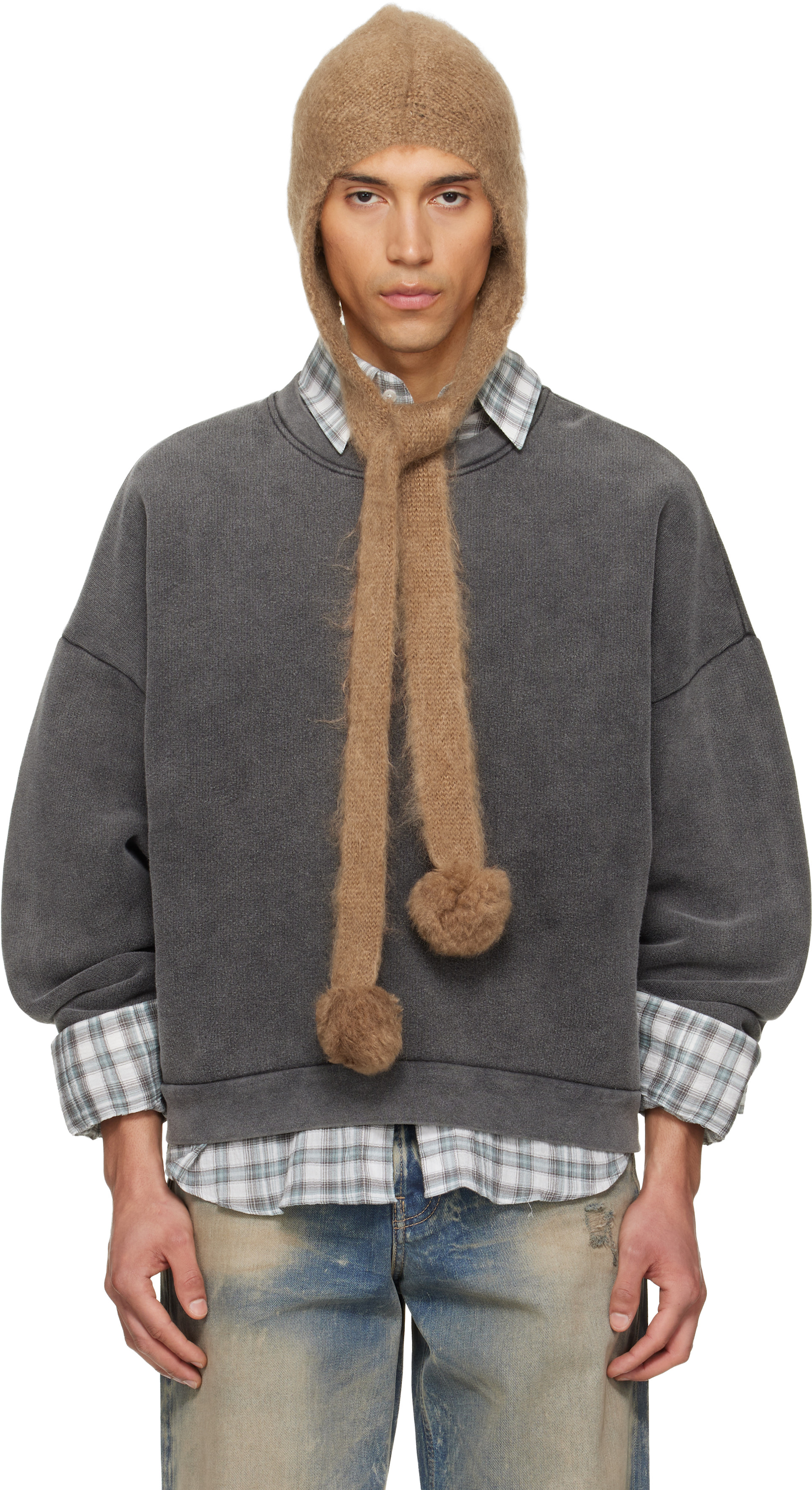 Acne Studios - 탠 이어 플랩 모헤어 후드