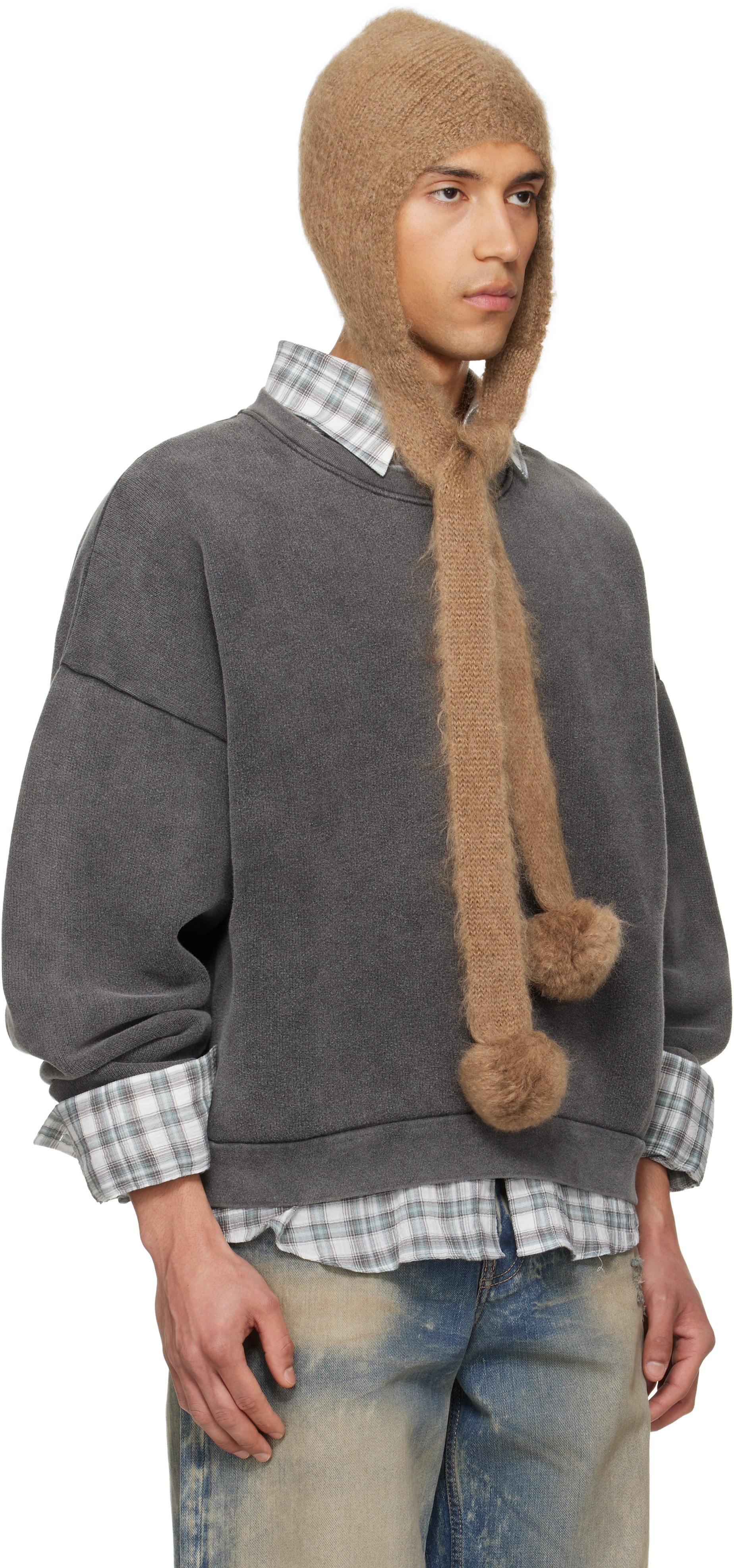 Acne Studios: Tan Mohair Earflap Hood | SSENSE