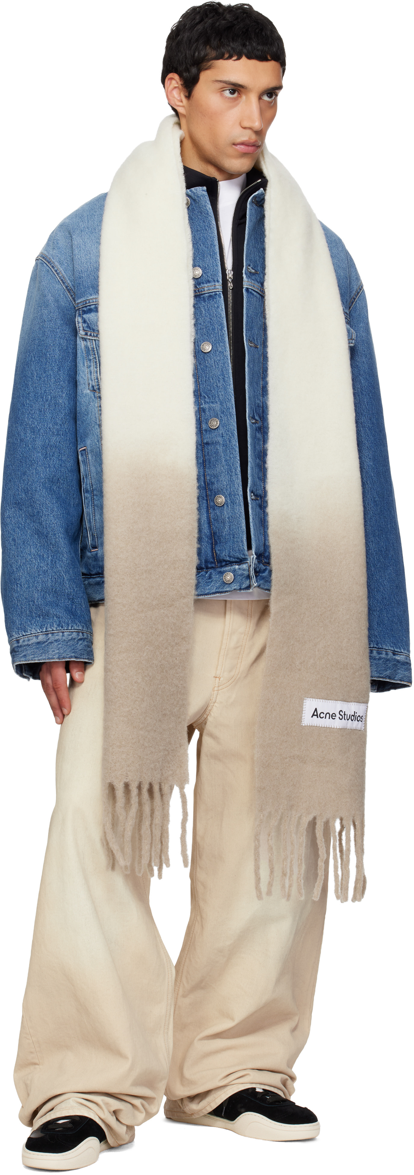 Acne Studios - 오프 화이트 & 베이지 울 프린지 스카프