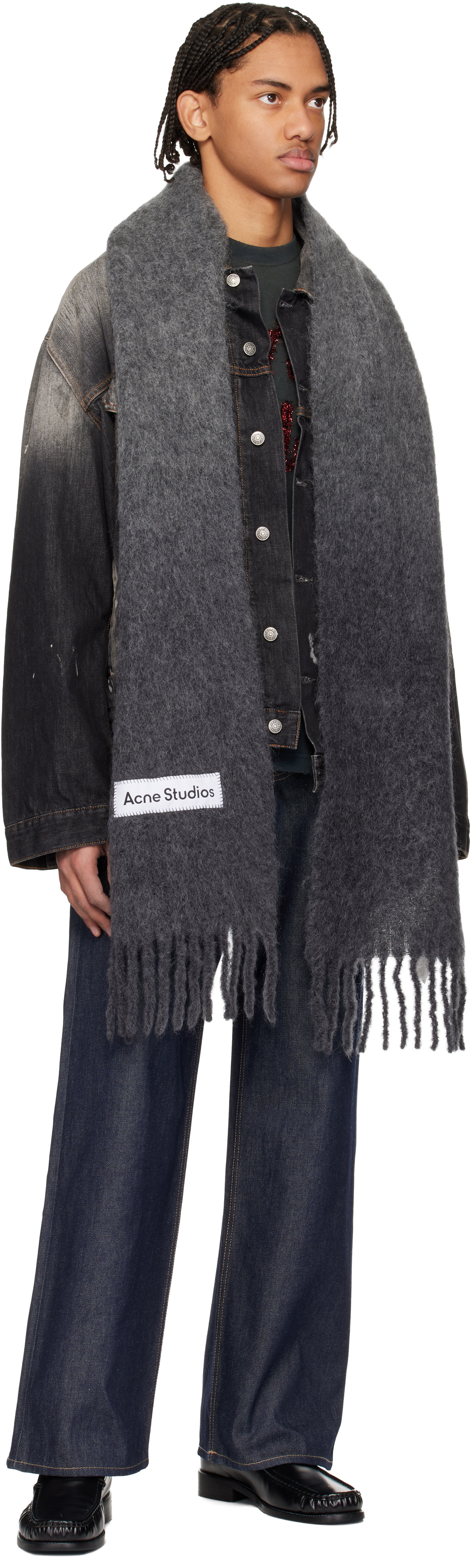 Acne Studios - Écharpe grise en laine à franges