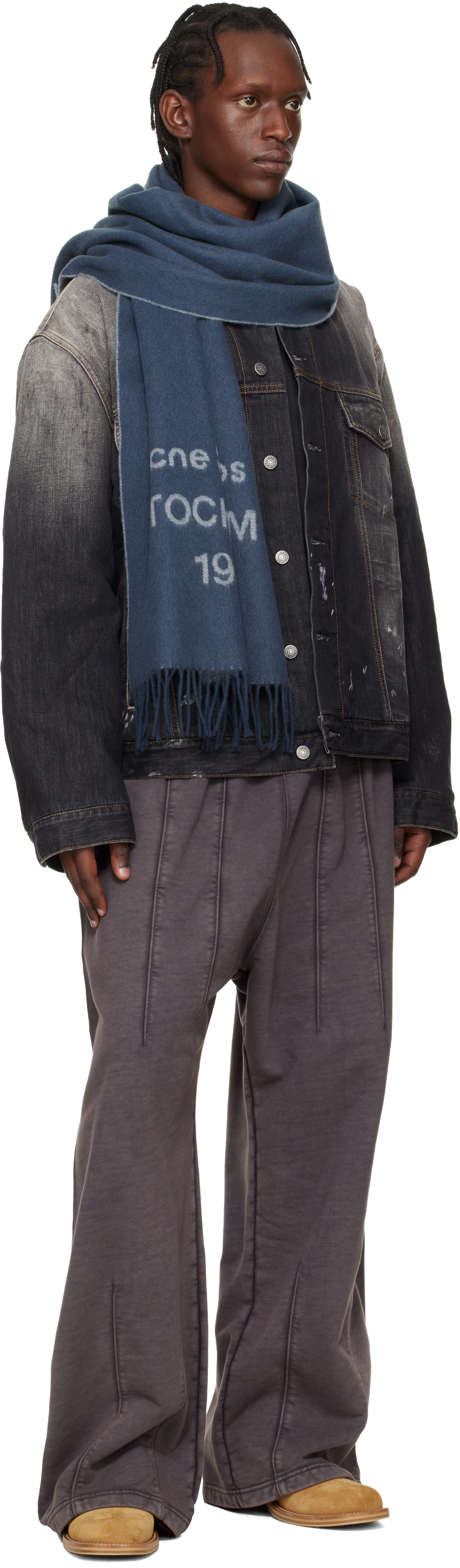 Acne Studios - Écharpe large bleue à logo