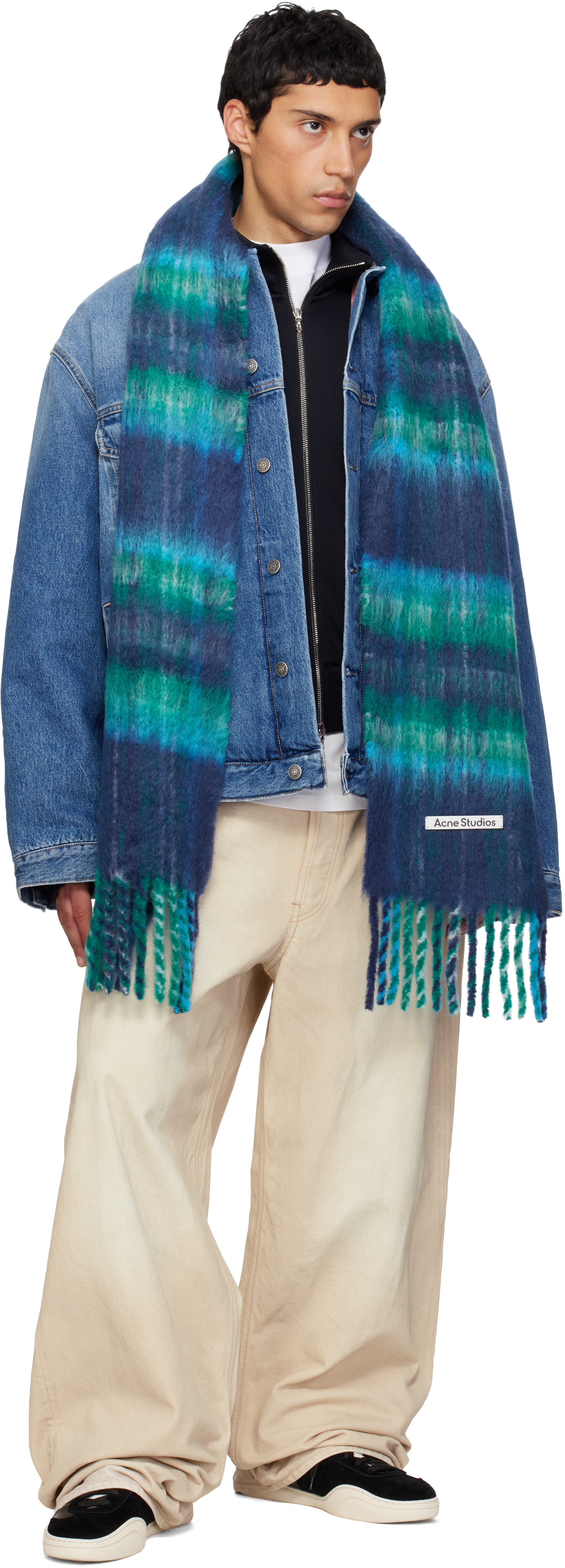 Acne Studios: ブルー＆グリーン Mohair Checked マフラー | SSENSE 日本